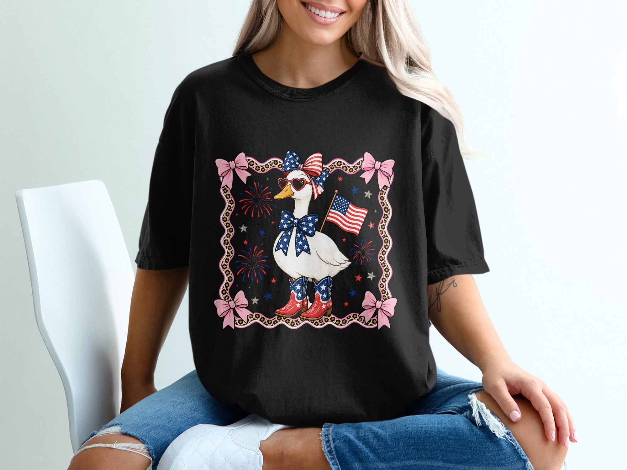 Patriotic Goose T-Shirt, Comfort Colors ® USA 4th of July Tee, Funny Western American Flag Summer Top, Country Girl Leopard Print Gift - Image 2