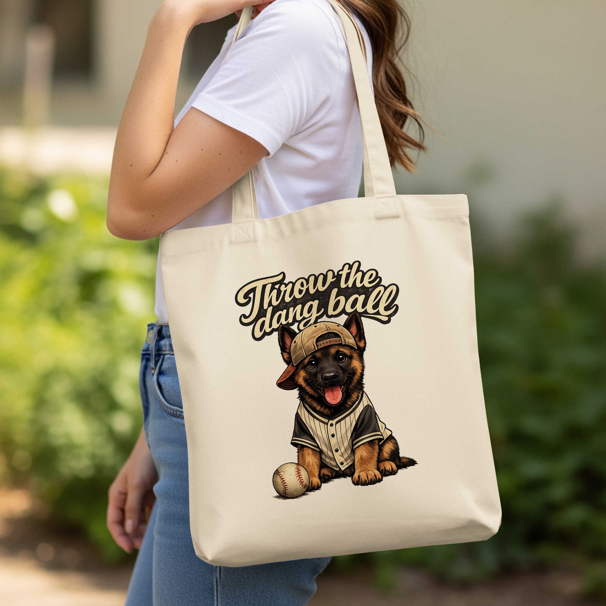 Throw the Dang Ball German Shepherd Tote Bag, Funny Baseball Dog Lover Gift for Dog Mom Dad, Cute Puppy Graphic Animal Canvas Shopper - Image 11