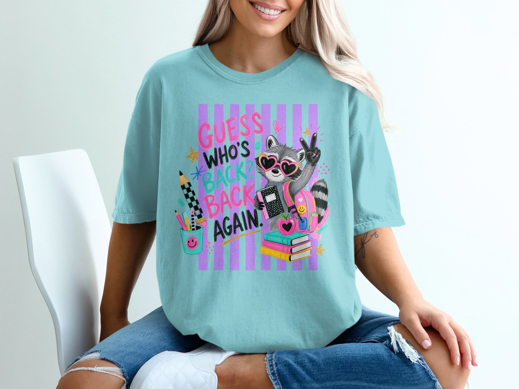 Back To School Raccoon T-Shirt, Guess Who's Back Again Teacher Shirt, First Day Of School Student Tee, Cute Animal Graphic Top - Image 8
