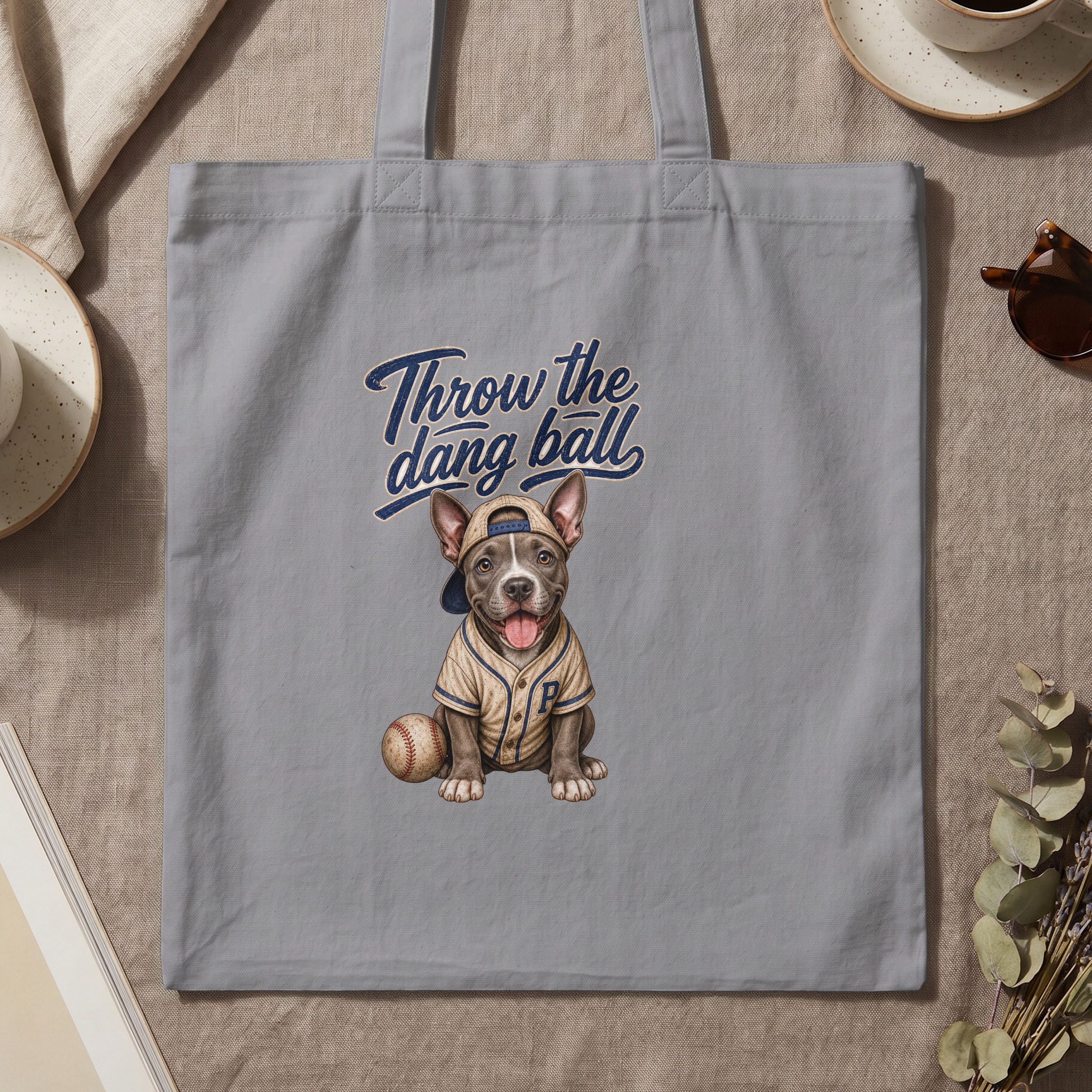 Baseball Dog Tote Bag, 'Throw the Dang Ball' Puppy Lover Reusable Canvas Shopper Bag, Cute Pet Mom Gift - Image 3