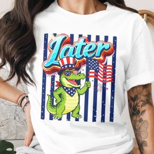 Patriotic Alligator T-Shirt, Later Gator Funny USA Independence Day Tee, 4th of July Celebration Summer Vacation Shirt, Retro Cartoon