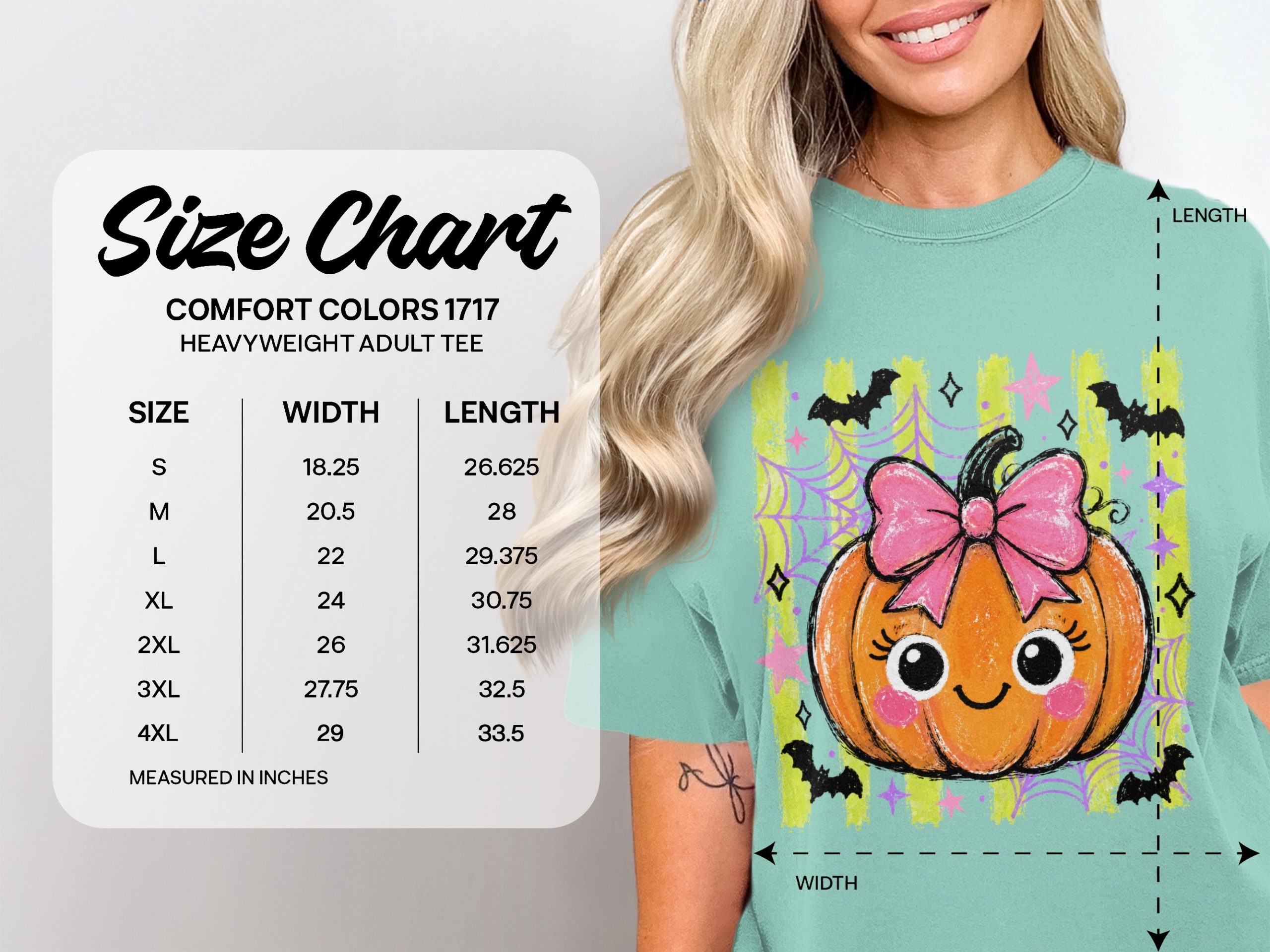 Comfort Colors ® Cute Halloween Pumpkin T-Shirt, Kawaii Spooky Season Tee, Pink Bow Fall Outfit, Happy Pumpkin Shirt - Image 3