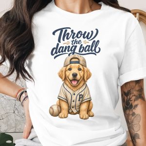 Funny Golden Retriever Baseball T-Shirt 'Throw the Dang Ball', Dog Mom Puppy Lover Tee, Game Day Pet Gift Idea