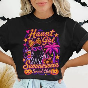 Haunt Girl Summerween Social Club T-Shirt, Spooky Summer Vibes Tee, Aesthetic Pastel Goth Ghost Shirt, Trendy Kawaii Top