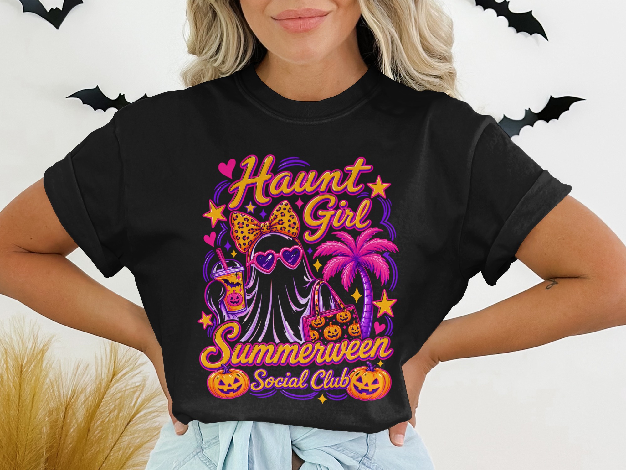 Haunt Girl Summerween Social Club T-Shirt, Spooky Summer Vibes Tee, Aesthetic Pastel Goth Ghost Shirt, Trendy Kawaii Top