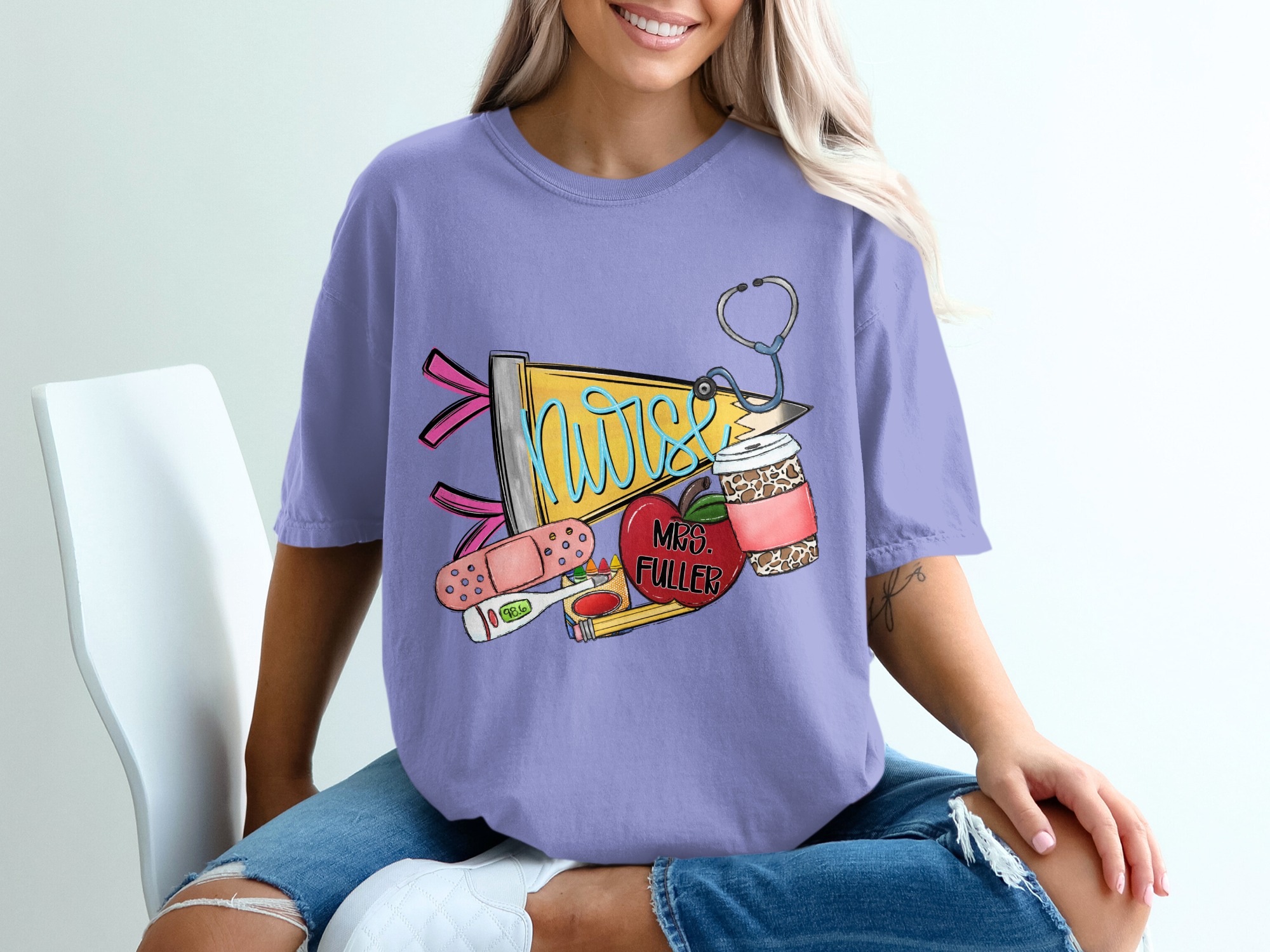 Nurse & Teacher Appreciation T-Shirt | Stethoscope, Apple, Coffee & Bandage Tee | Thoughtful RN Gift & Educator Shirt - Image 18