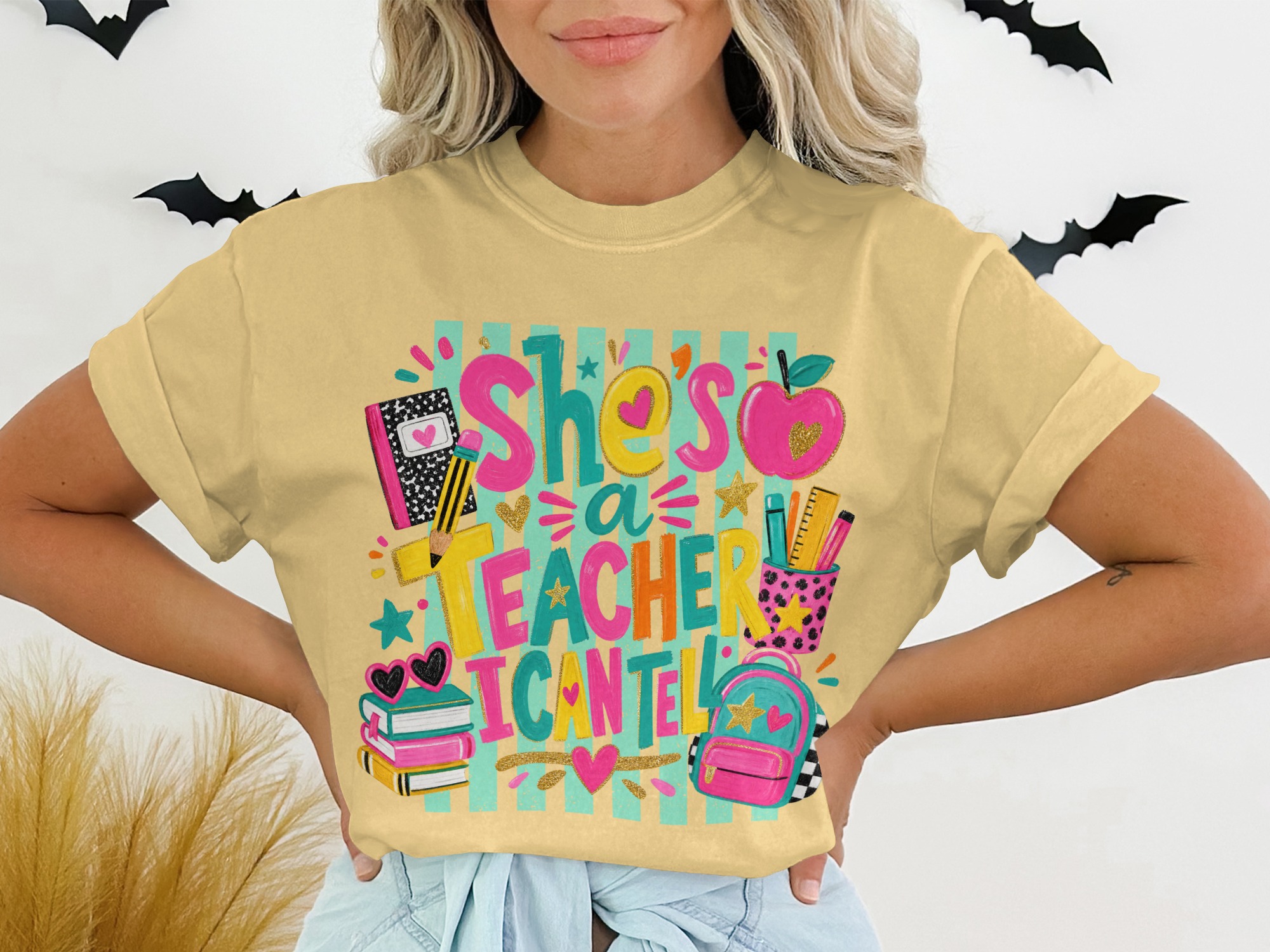 She's A Teacher I Can Tell T-Shirt | Back to School Cute Teacher Appreciation Gift | Funny Educator Life Shirt | Colorful Retro Style - Image 7
