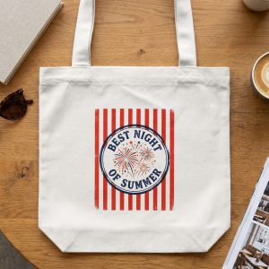 Fourth of July Tote Bag, Best Night of Summer Fireworks Graphic, Patriotic Americana Beach Bag Gift