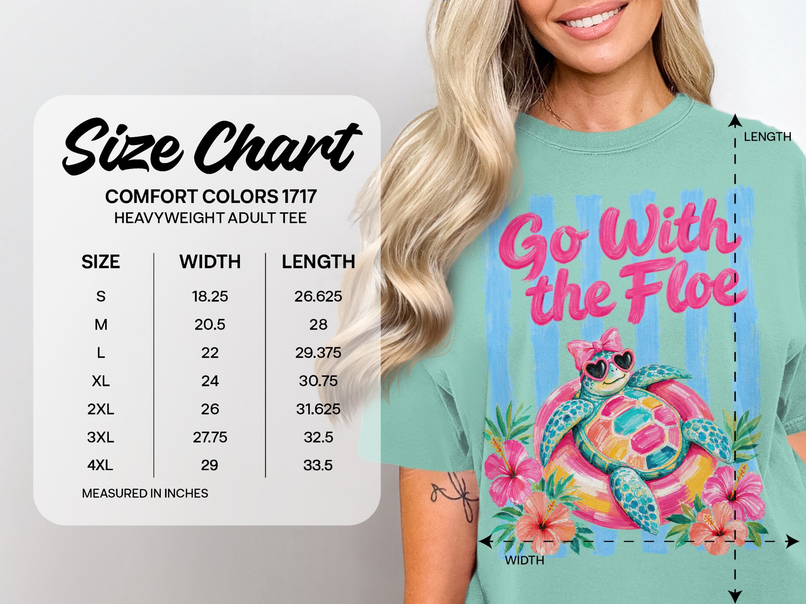Go With The Floe Cute Sea Turtle T-Shirt, Fun Summer Beach Vacation Tee, Colorful Preppy Ocean Vibe Heart Sunglasses Animal Lover Apparel - Image 3