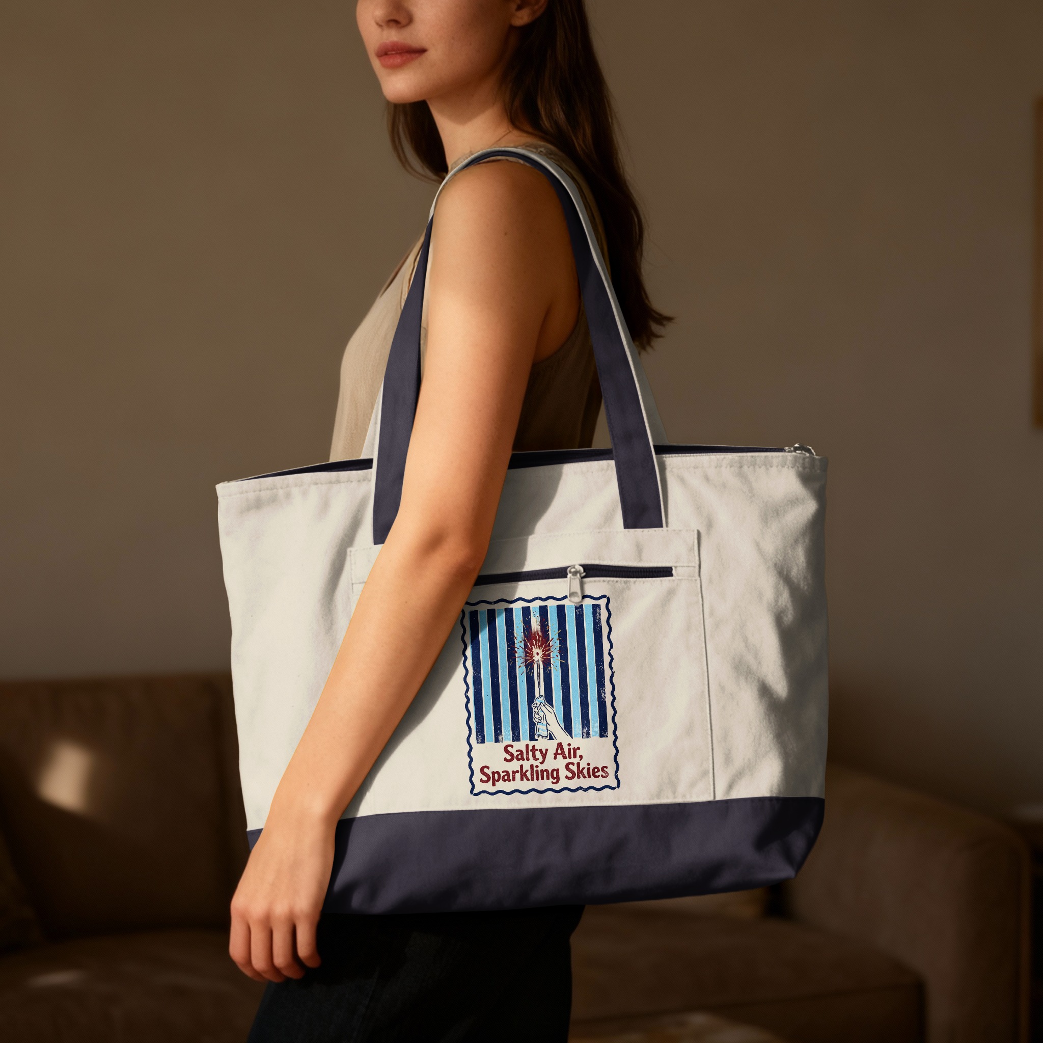 Salty Air Sparkling Skies Tote Bag, Vintage Beach Summer Vacation Market Tote, Coastal Aesthetic Shopper Gift - Image 7