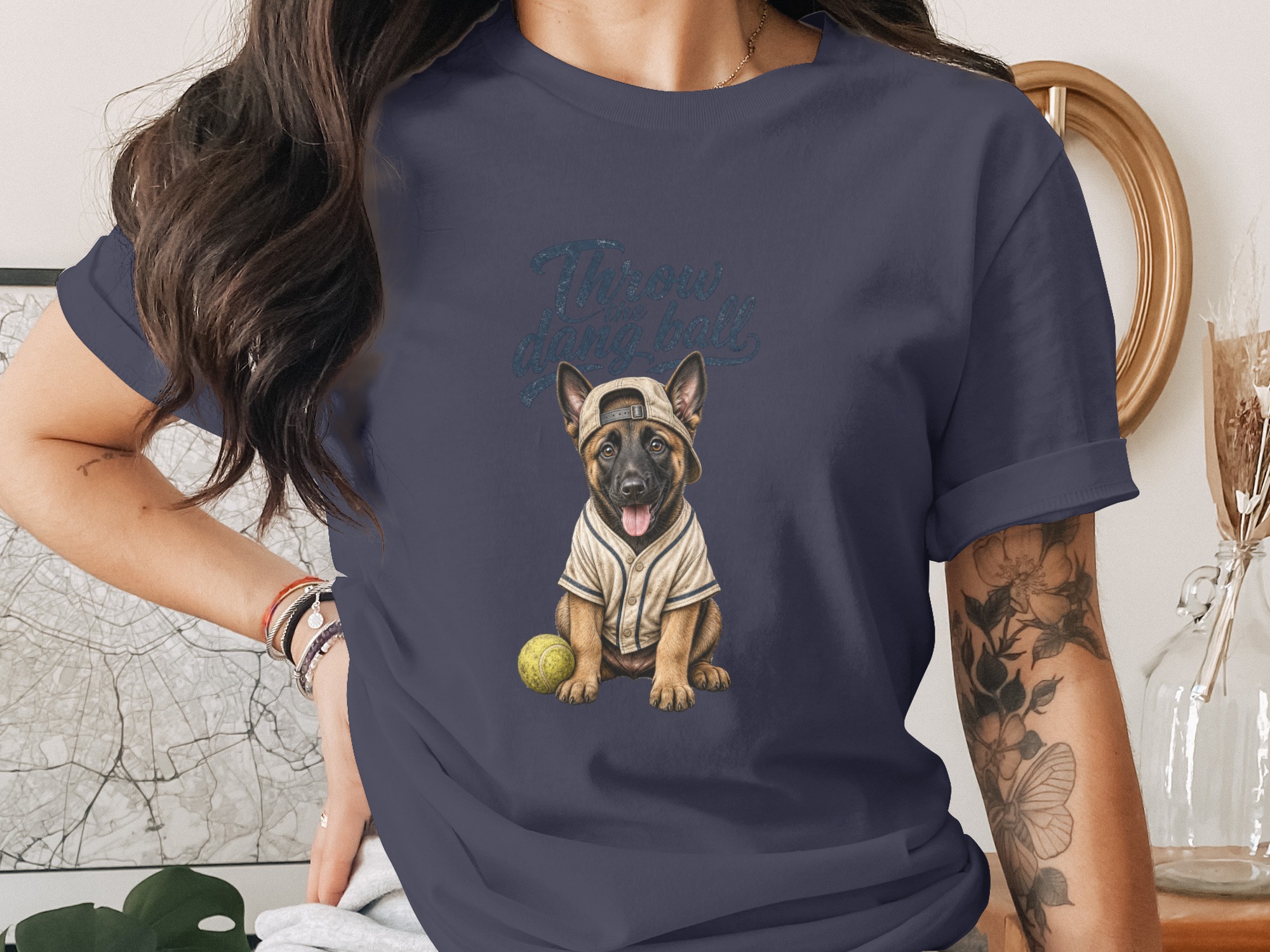 German Shepherd Shirt, Throw the Dang Ball Dog Lover T-Shirt, Funny Pet Parent Tee, Cute Puppy Baseball Hat Dog Mom Gift - Image 2