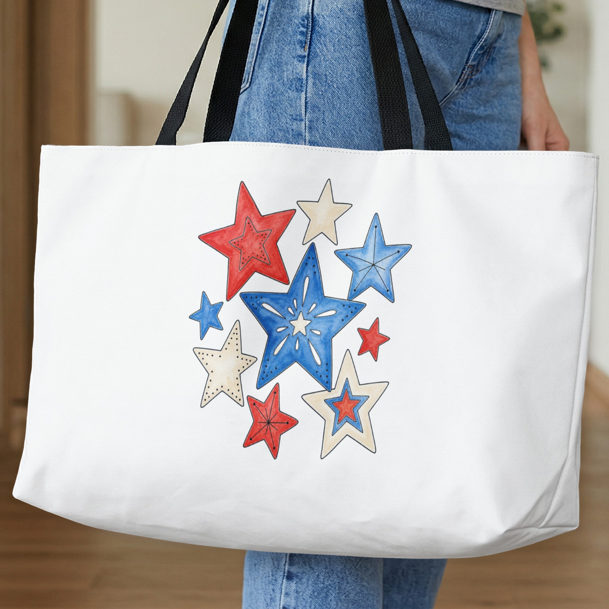 Patriotic Americana Stars Tote Bag | Red White & Blue Star Shopping Bag, USA Pride Beach Tote Gift - Image 10