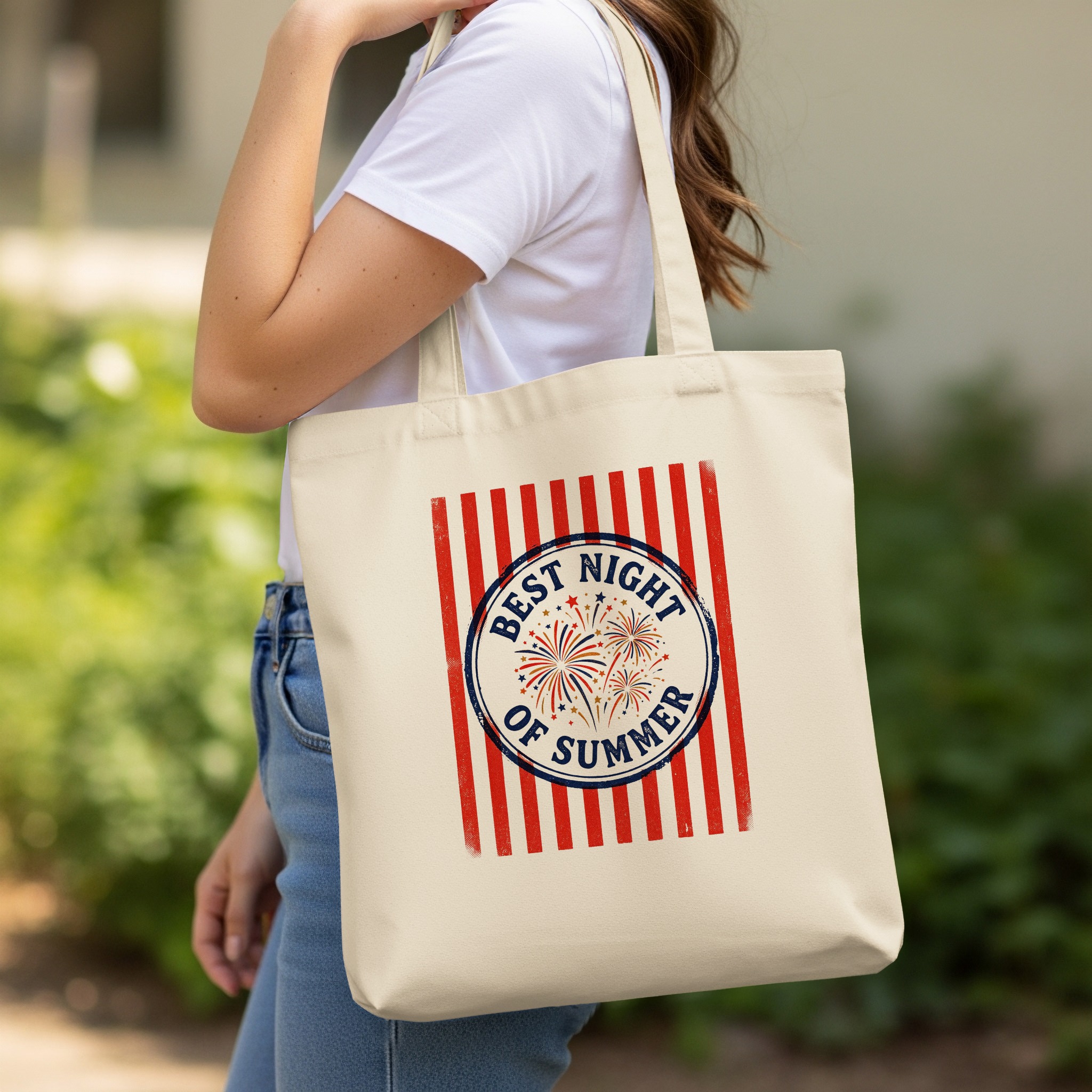 Fourth of July Tote Bag, Best Night of Summer Fireworks Graphic, Patriotic Americana Beach Bag Gift - Image 11