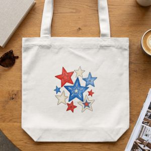 Patriotic Americana Stars Tote Bag | Red White & Blue Star Shopping Bag, USA Pride Beach Tote Gift