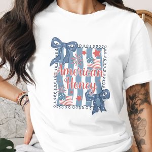 American Honey Patriotic T-Shirt, 4th of July Independence Day Tee, Red White Blue Stars & Stripes Summer Celebration Top