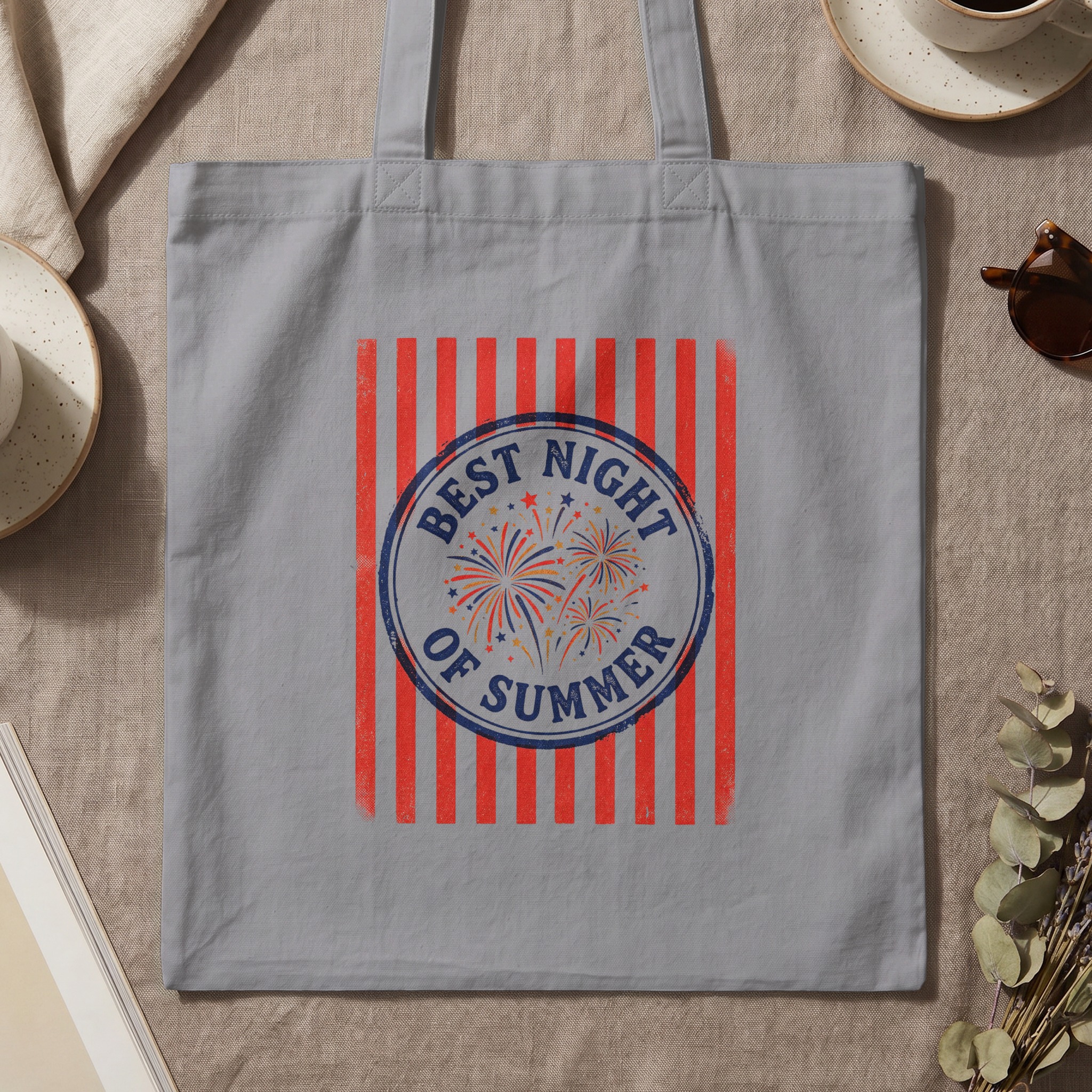Fourth of July Tote Bag, Best Night of Summer Fireworks Graphic, Patriotic Americana Beach Bag Gift - Image 3