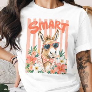 Smart Donkey T-Shirt | Funny Animal Tee with Sunglasses | Tropical Hawaiian Vibe Summer Graphic Shirt | Quirky Teacher Gift