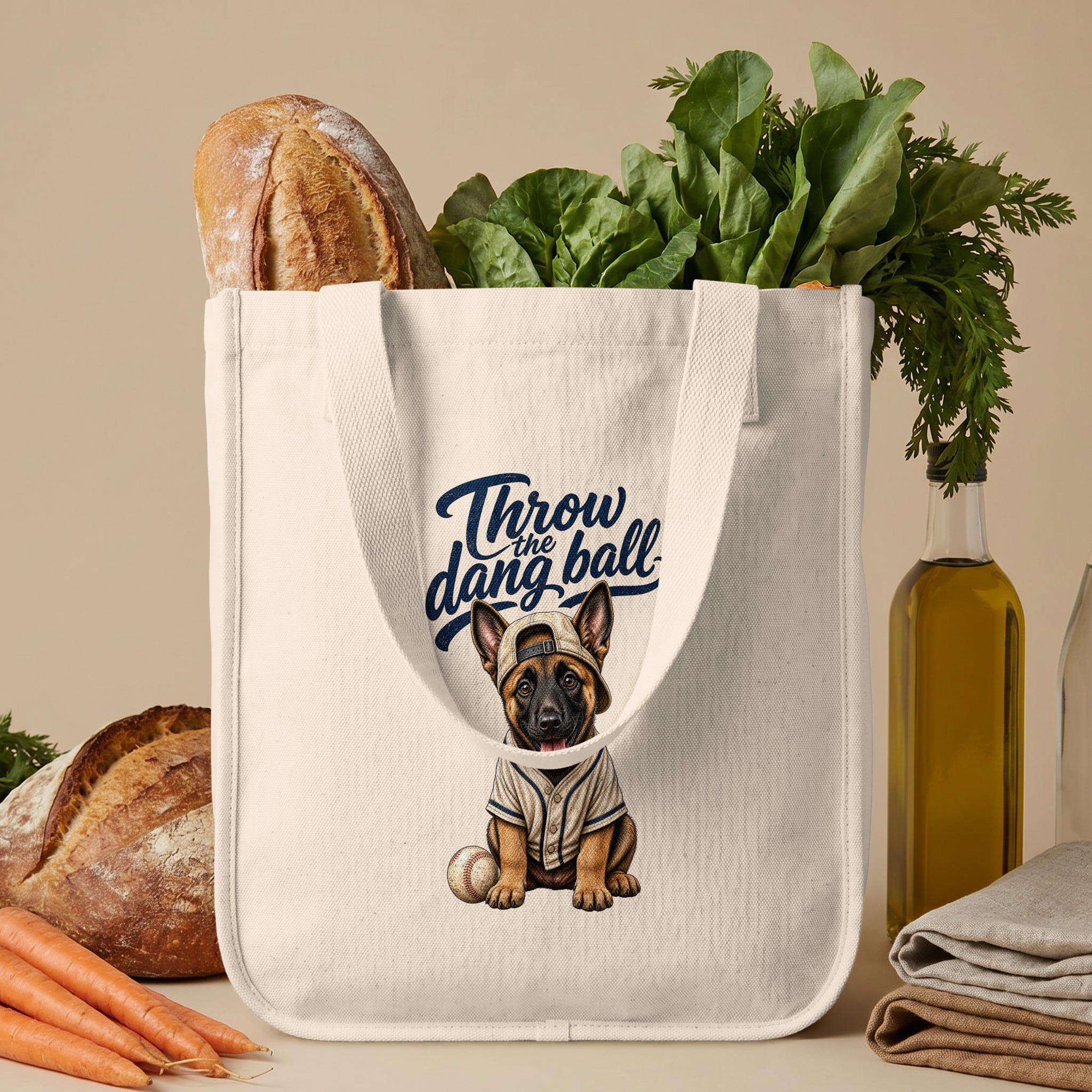 Cute Puppy Baseball Tote Bag, 'Throw the Dang Ball' Dog Lover Gift, Pet Mom Canvas Bag, Funny Puppy Fan Present - Image 6