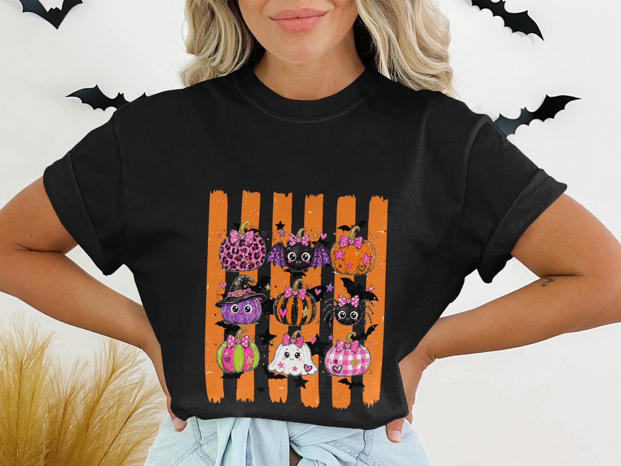 Cute Halloween Pumpkin Shirt, Spooky Season Graphic Tee for Women, Adorable Fall Pumpkin Patch Tee, Witchy Vibes Top - Image 2
