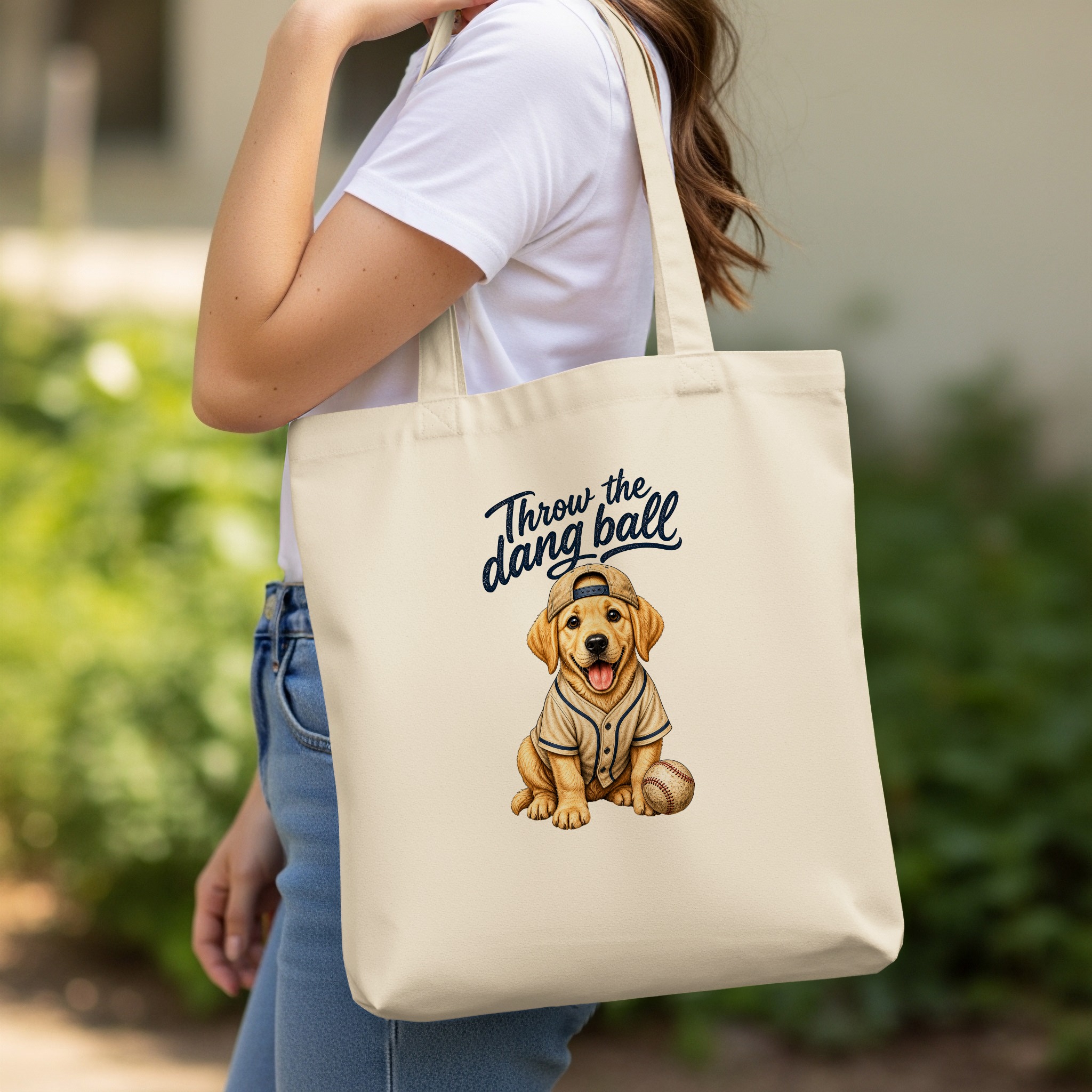 Funny Dog Baseball Tote Bag: Golden Retriever 'Throw The Dang Ball' Canine Sports Fan Carryall Gift - Image 11