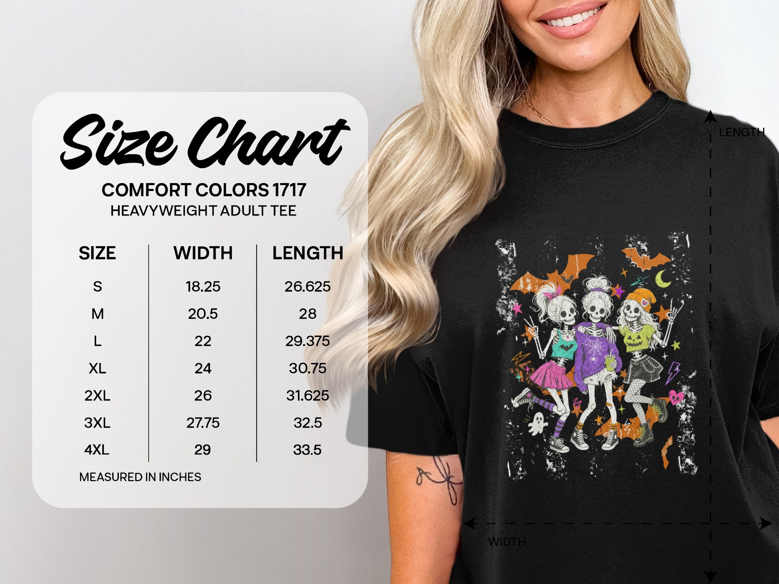 Cute Goth Skeleton Friends Halloween T-Shirt | Spooky Skull Besties Graphic Tee | October Fall Costume Party Shirt | Alternative Aesthetic - Image 6
