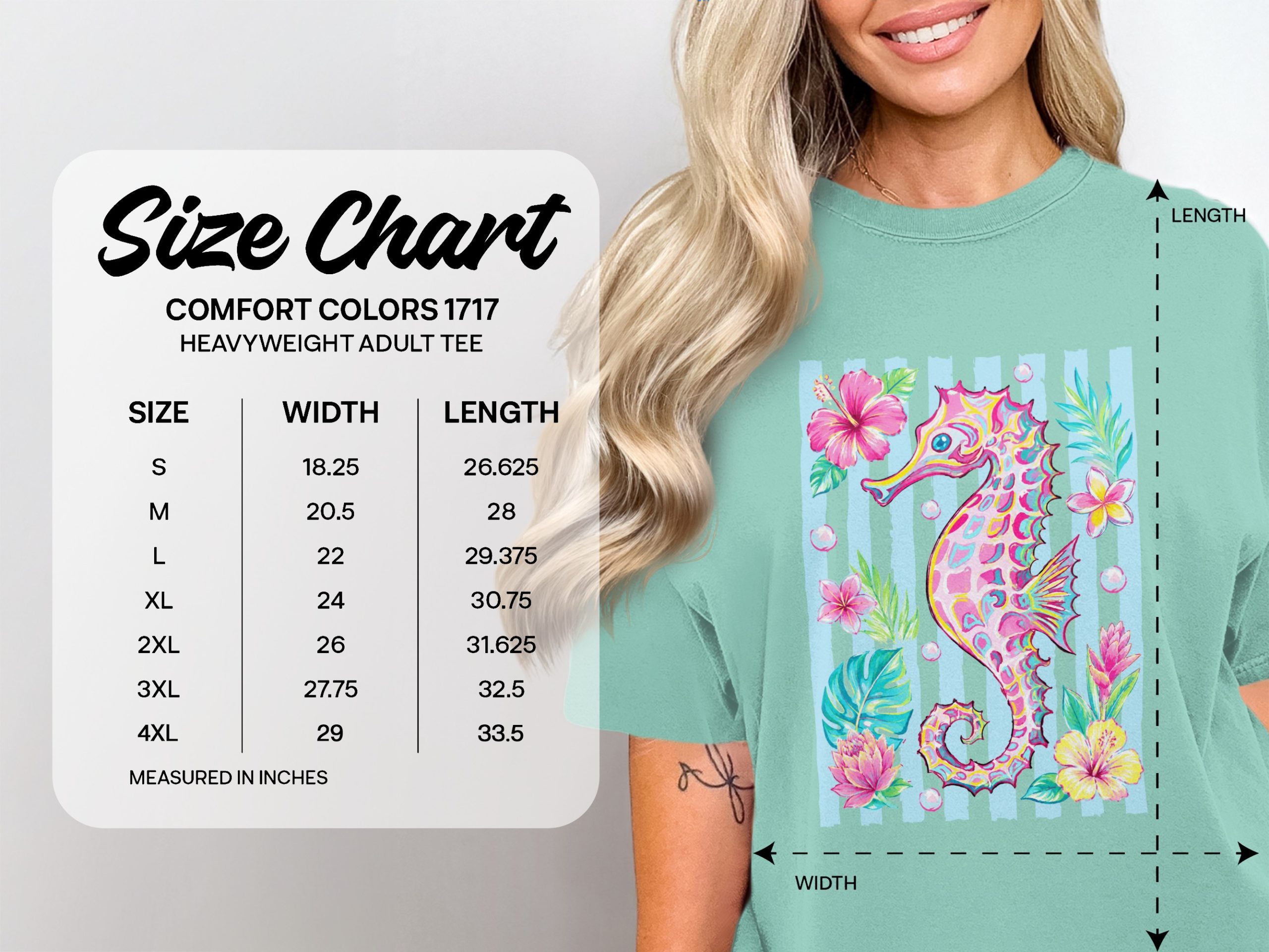 Vibrant Seahorse Tropical T-Shirt, Comfort Colors ® Beach Lover Coastal Aesthetic Tee, Summer Vacation Ocean Life Gift - Image 4