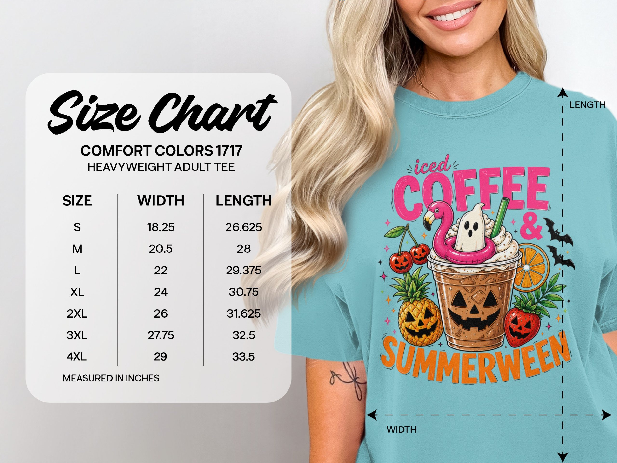 Iced Coffee & Summerween T-Shirt, Spooky Season Beach Lover Tee, Halloween in July Graphic Top, Funny Autumn Fall Shirt - Image 4