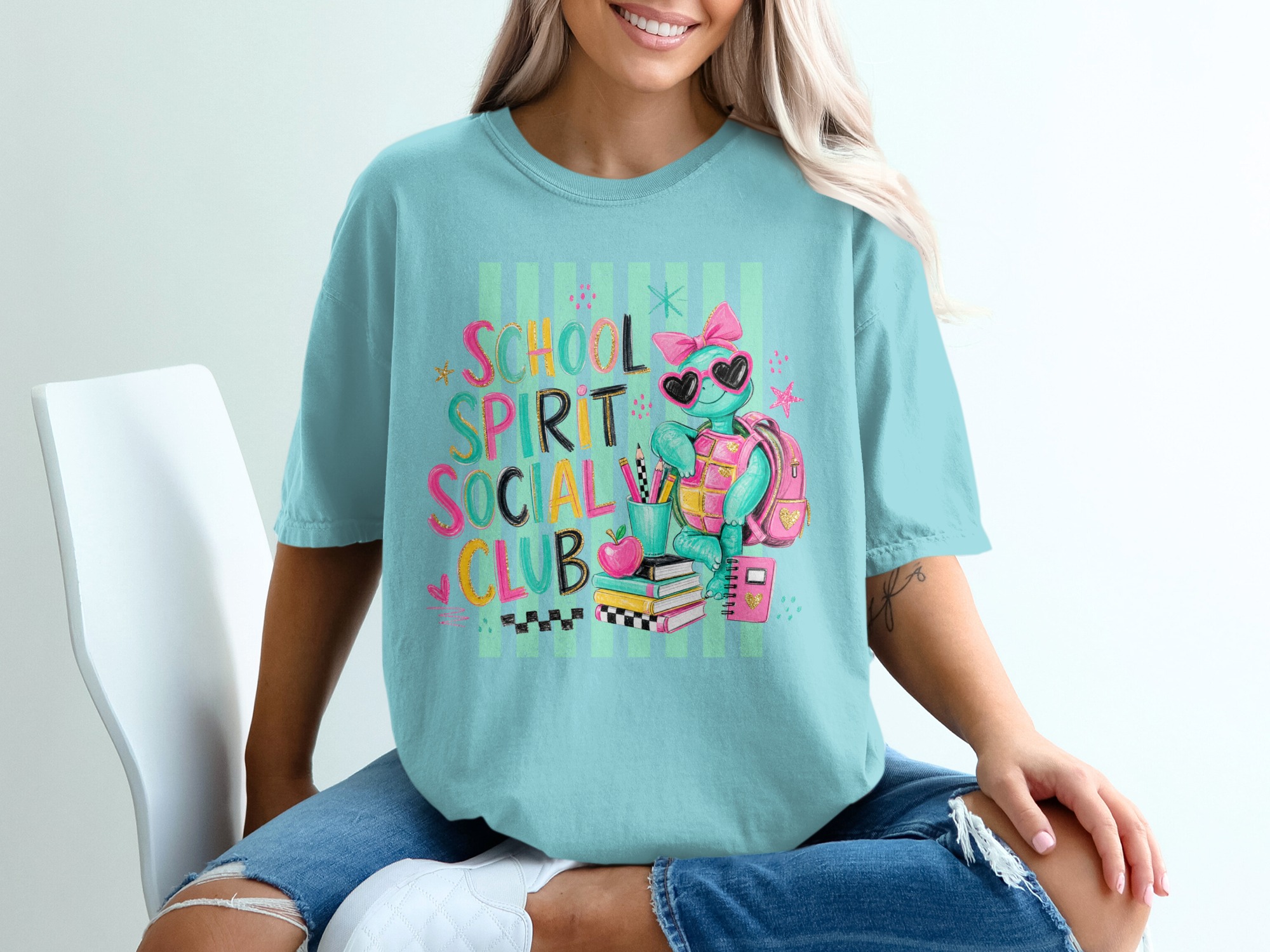 School Spirit Social Club Cute Turtle T-Shirt, Back To School Teacher Life Shirt, Whimsical Student Educator Gift Tee - Image 4
