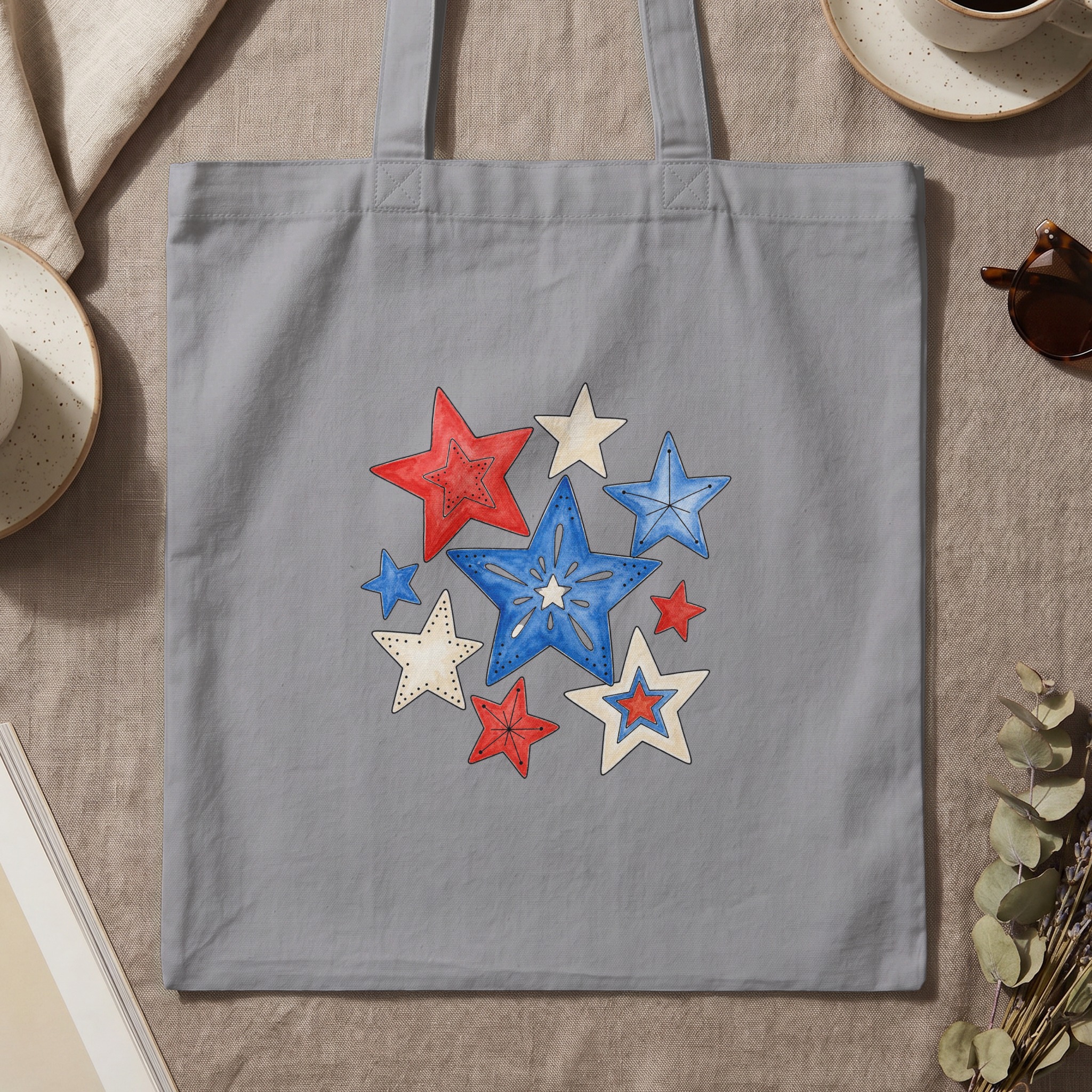Patriotic Americana Stars Tote Bag | Red White & Blue Star Shopping Bag, USA Pride Beach Tote Gift - Image 3