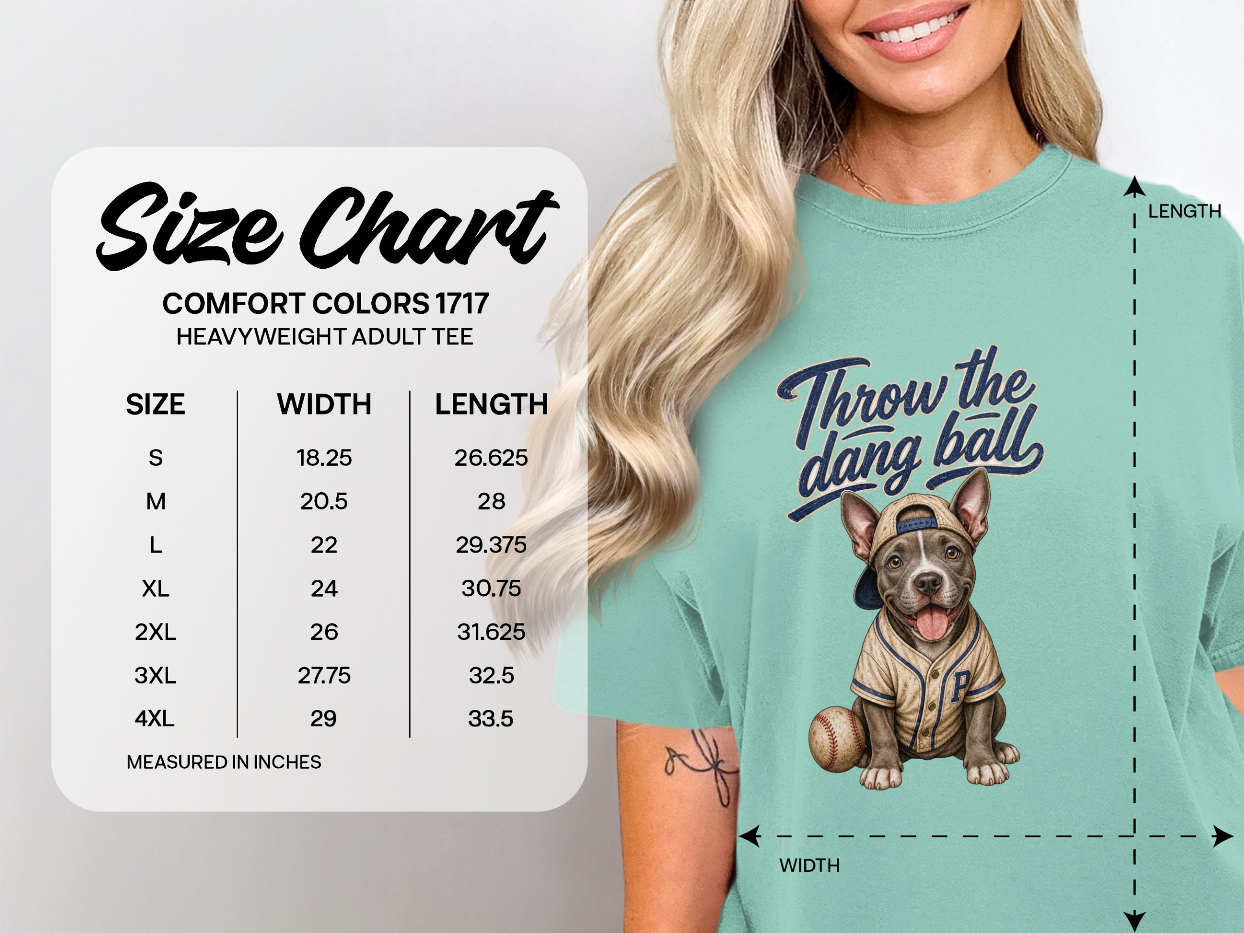 Baseball Dog Fan T-Shirt, Pitbull Puppy in Baseball Uniform, 'Throw The Dang Ball' Tee, Game Day Top - Image 4