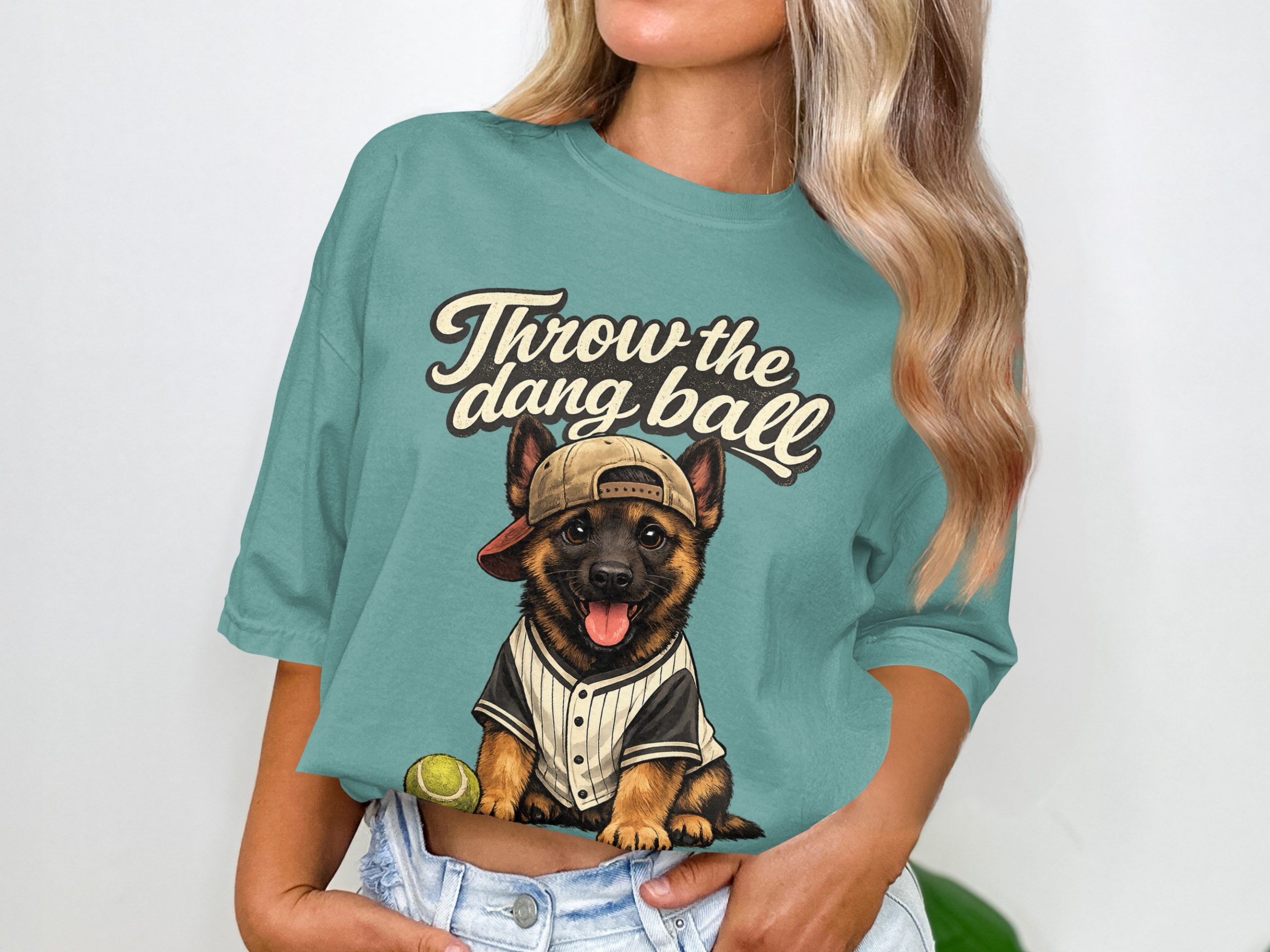German Shepherd T-Shirt, Dog Lover Baseball Tee, Funny Puppy Shirt, Throw the Dang Ball Pet Owner Gift - Image 5