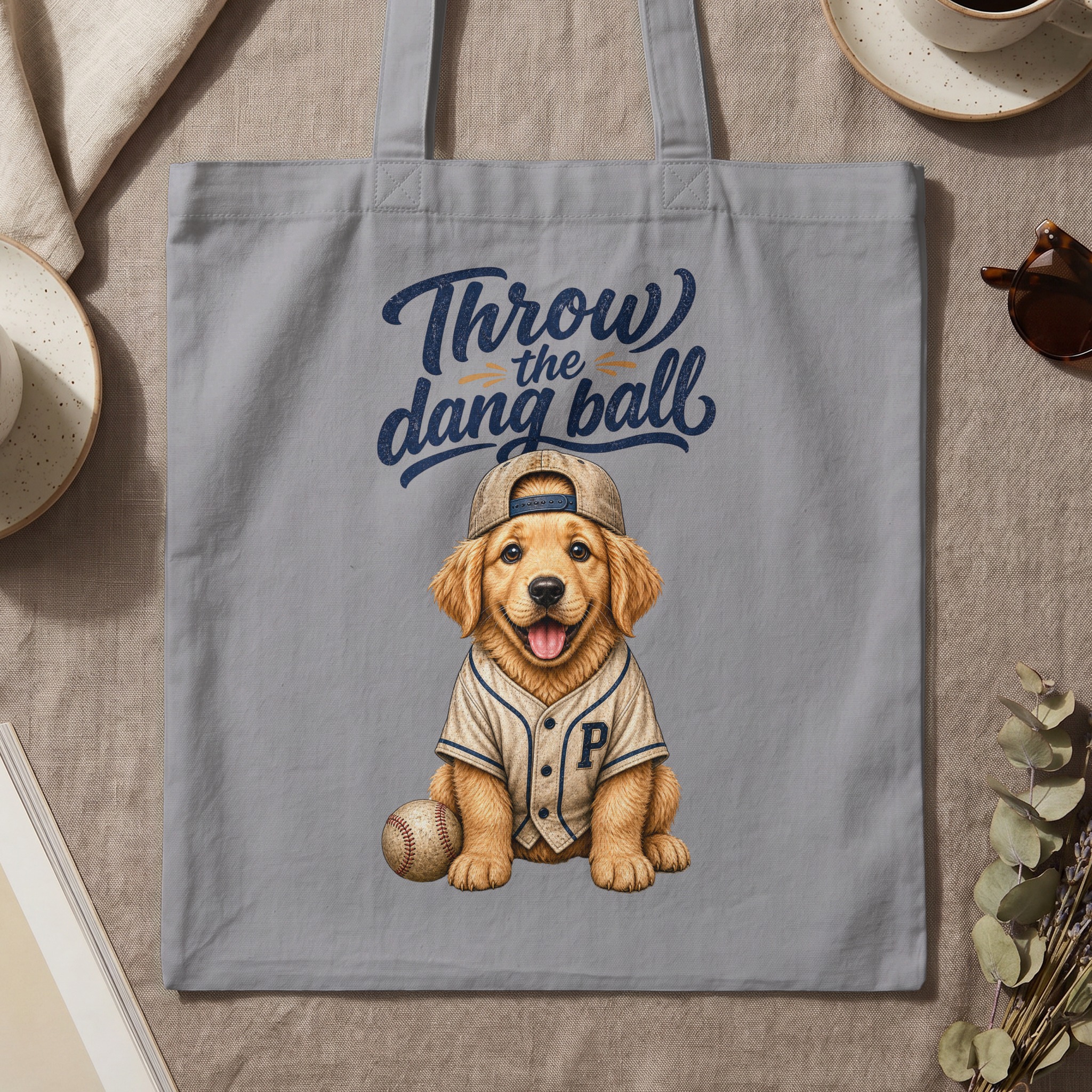 Golden Retriever Tote Bag, Baseball Dog Mom Gift, Throw the Dang Ball Puppy Sports Fan Canvas Carryall, Cute Animal Print - Image 3