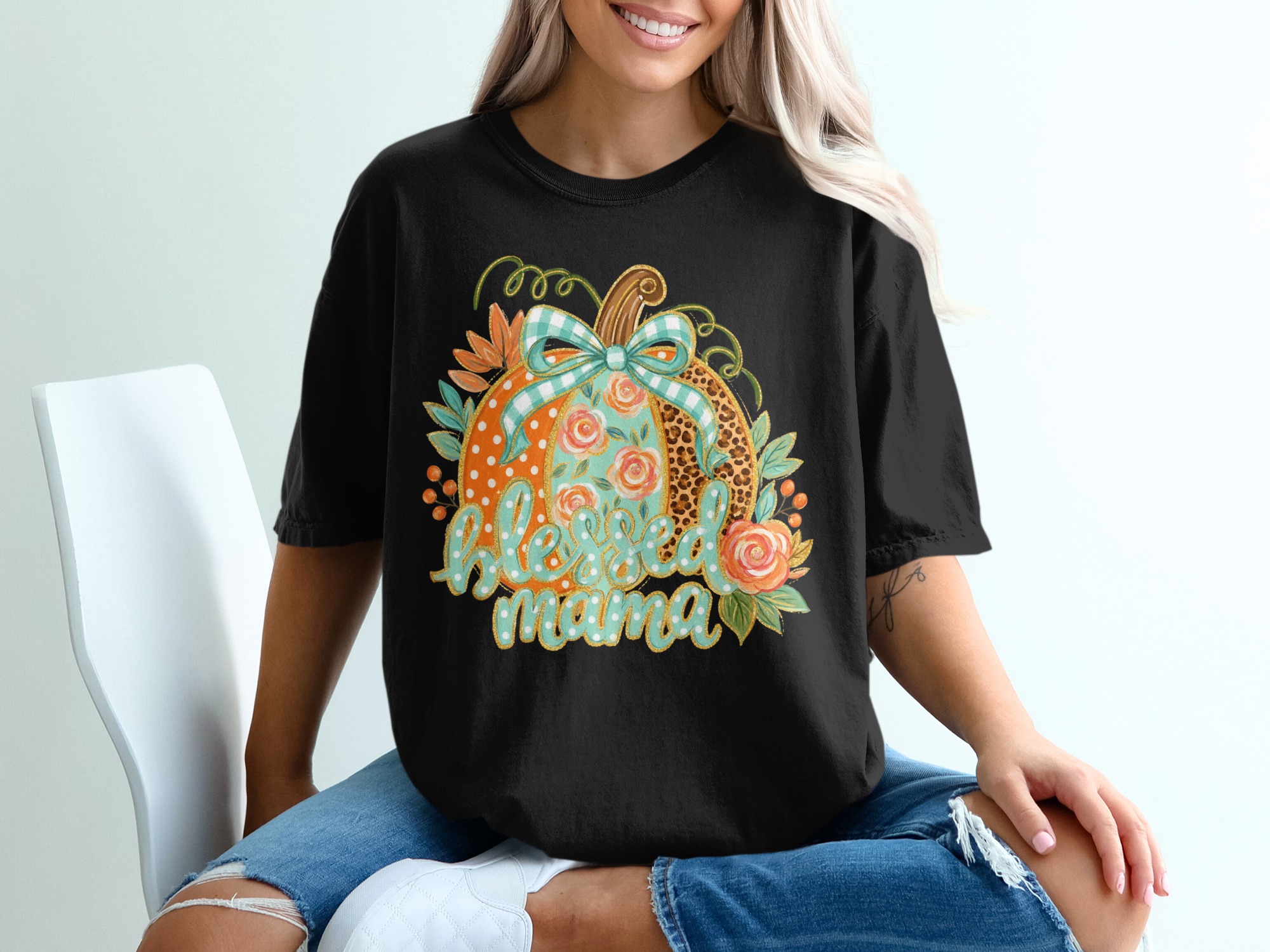Comfort Colors ® Blessed Mama Pumpkin T-Shirt, Fall Cheetah Print Shirt, Cute Floral Autumn Mama Tee Gift - Image 4
