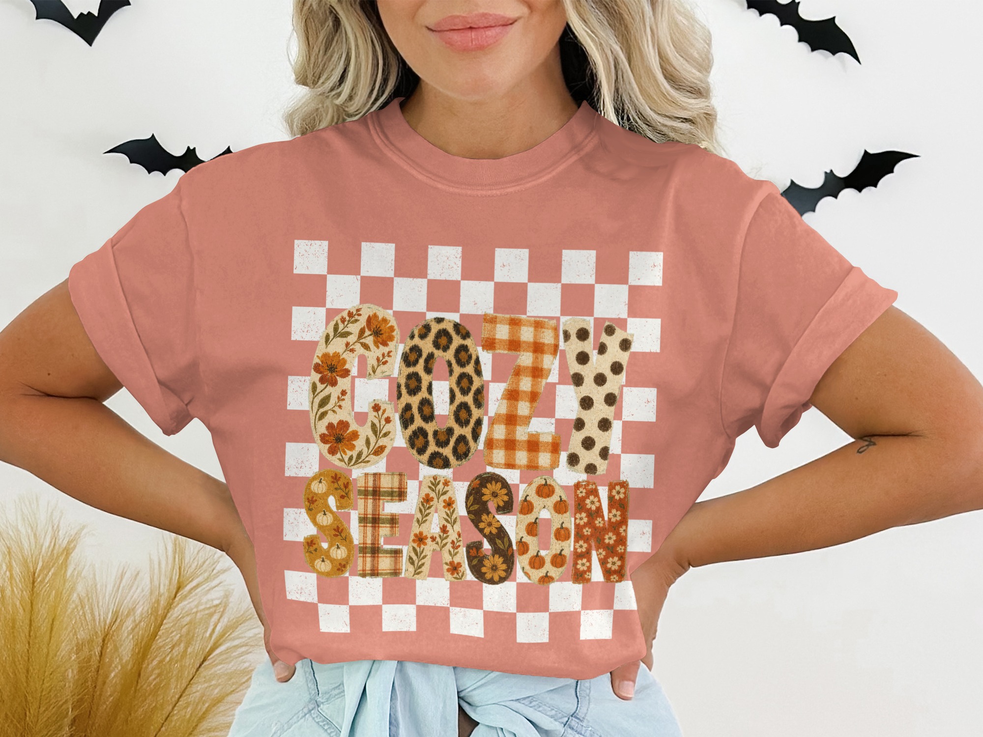 Cozy Season T Shirt | Fall Vibes Autumn Leopard Print Buffalo Plaid Floral Pumpkin Spice Tee | Trendy Seasonal Apparel Gift for Her - Image 2
