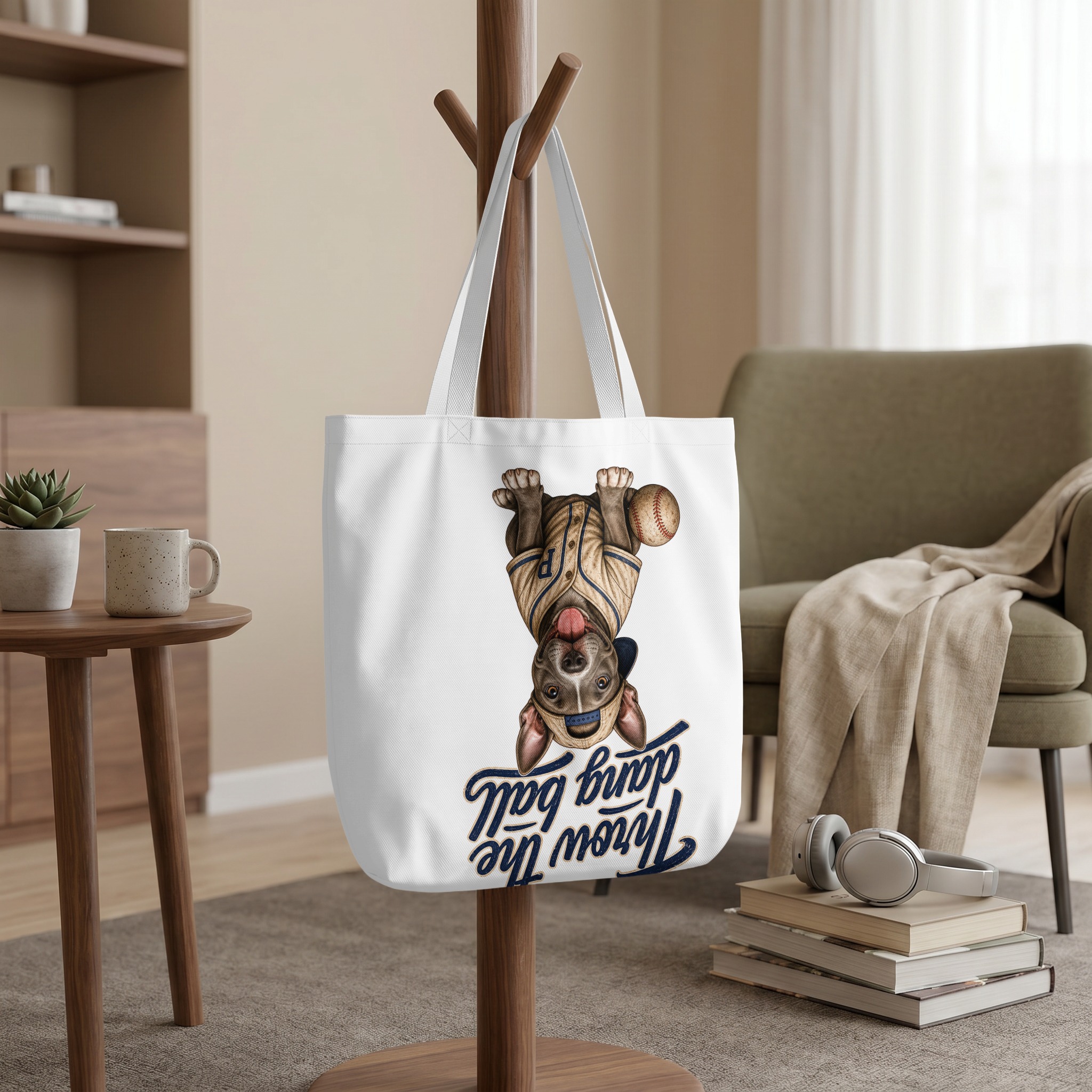 Baseball Dog Tote Bag, 'Throw the Dang Ball' Puppy Lover Reusable Canvas Shopper Bag, Cute Pet Mom Gift - Image 9