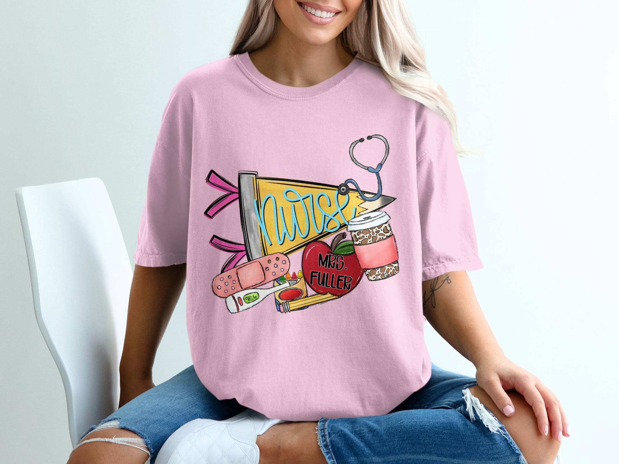 Nurse & Teacher Appreciation T-Shirt | Stethoscope, Apple, Coffee & Bandage Tee | Thoughtful RN Gift & Educator Shirt - Image 17