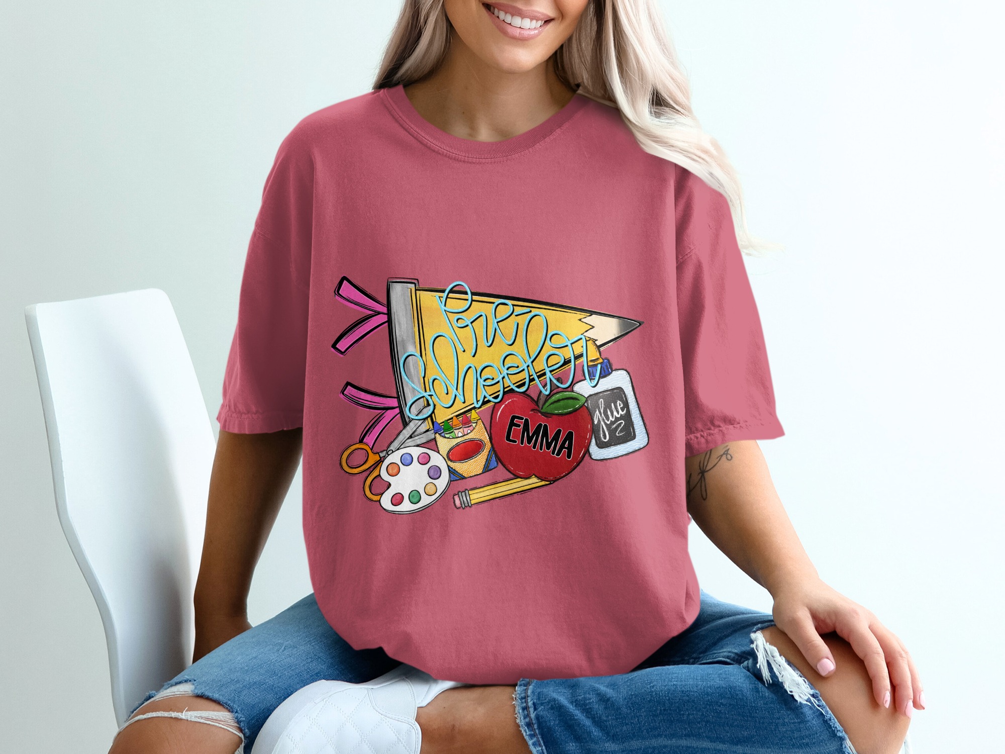 Happy Pre-Schooler Personalized T-Shirt | Custom Name First Day of School Tee | Back to School Gift for Kids & Teachers, Cute Student Top - Image 15