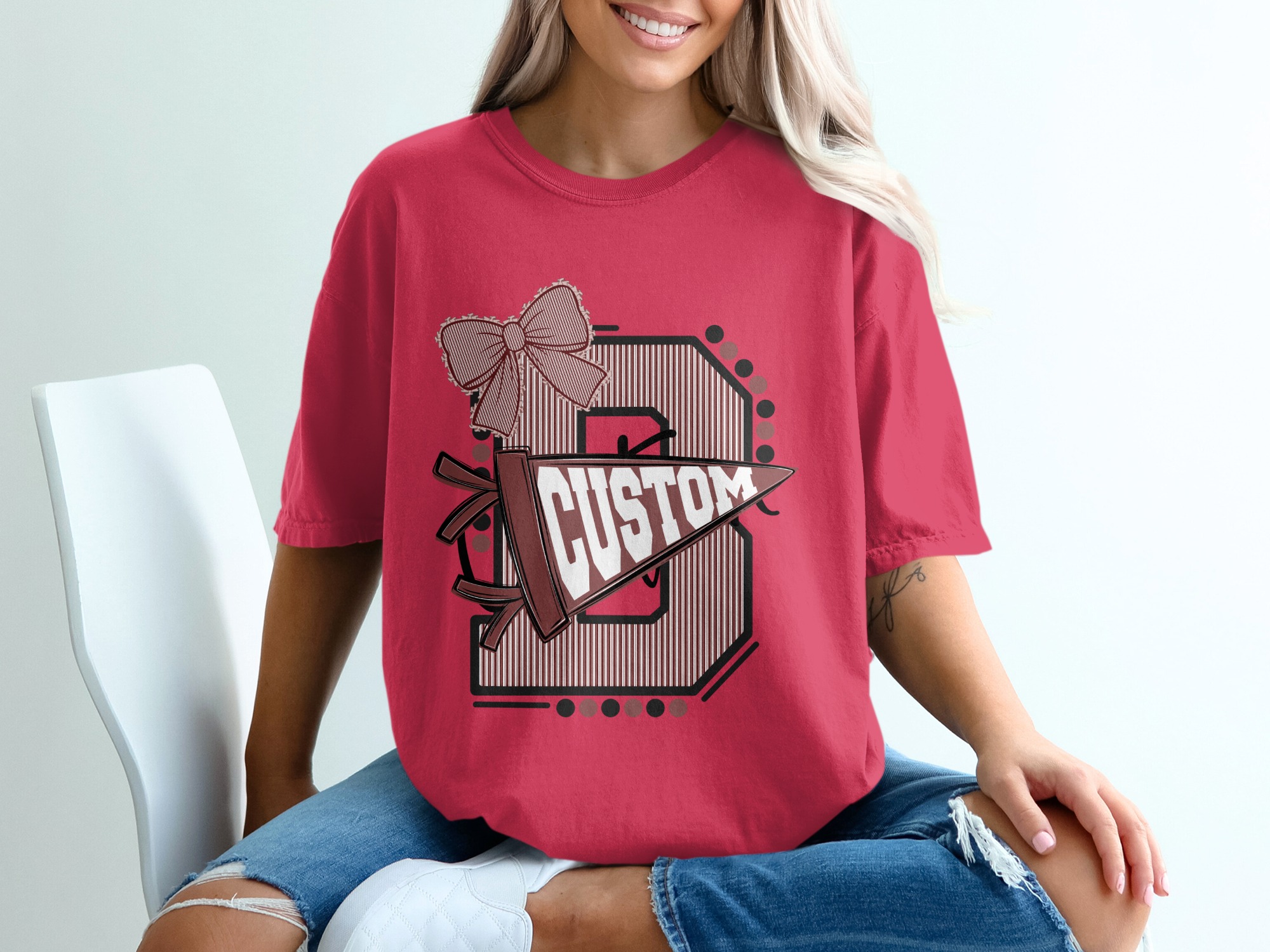 Custom Varsity Letter T-Shirt, Personalized Initial School Spirit Game Day Top, Made to Order Mascot Name College Alumni Tee - Image 14