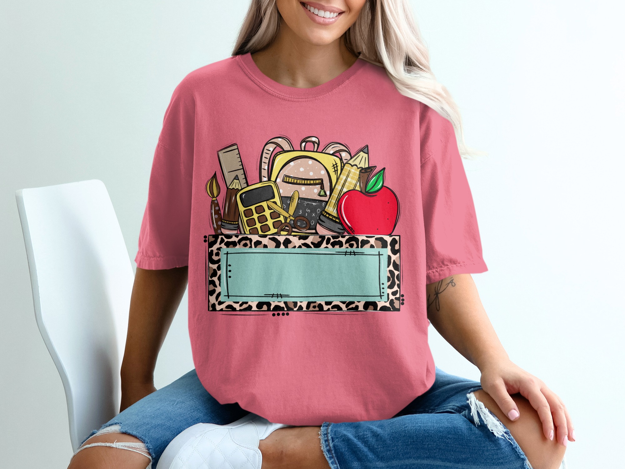 Personalized Teacher T-Shirt, Custom School Supplies & Leopard Print Frame Tee, Back to School Educator Gift Shirt - Image 16