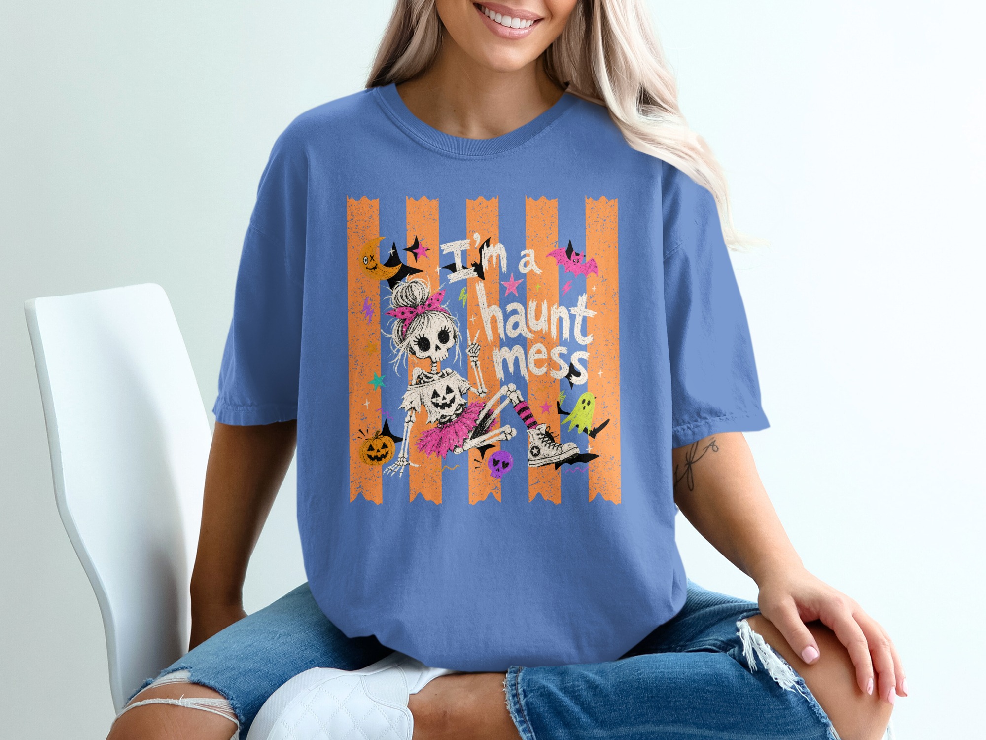 Spooky Cute Haunt Mess Skeleton Girl T-Shirt, Kawaii Pastel Goth Halloween Tee, Fun Y2K Fall Season Shirt for Women & Teens - Image 9