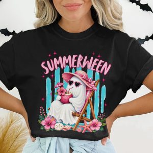 Summertime Ghost T-Shirt, Spooky Summer Vibes, Cute Ghost Aesthetic Tee for Summerween Party, Halloween in July Top