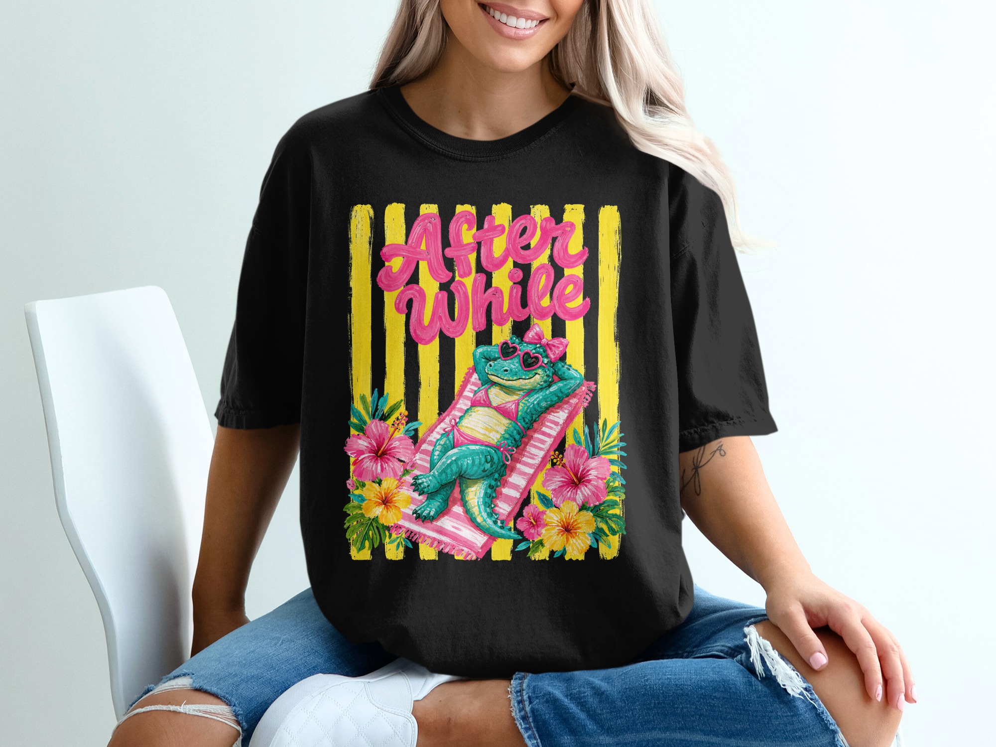 Funny Alligator After While T-Shirt, Tropical Vacation Beach Lover Tee, Cute Summer Reptile Graphic Gift for Her - Image 2