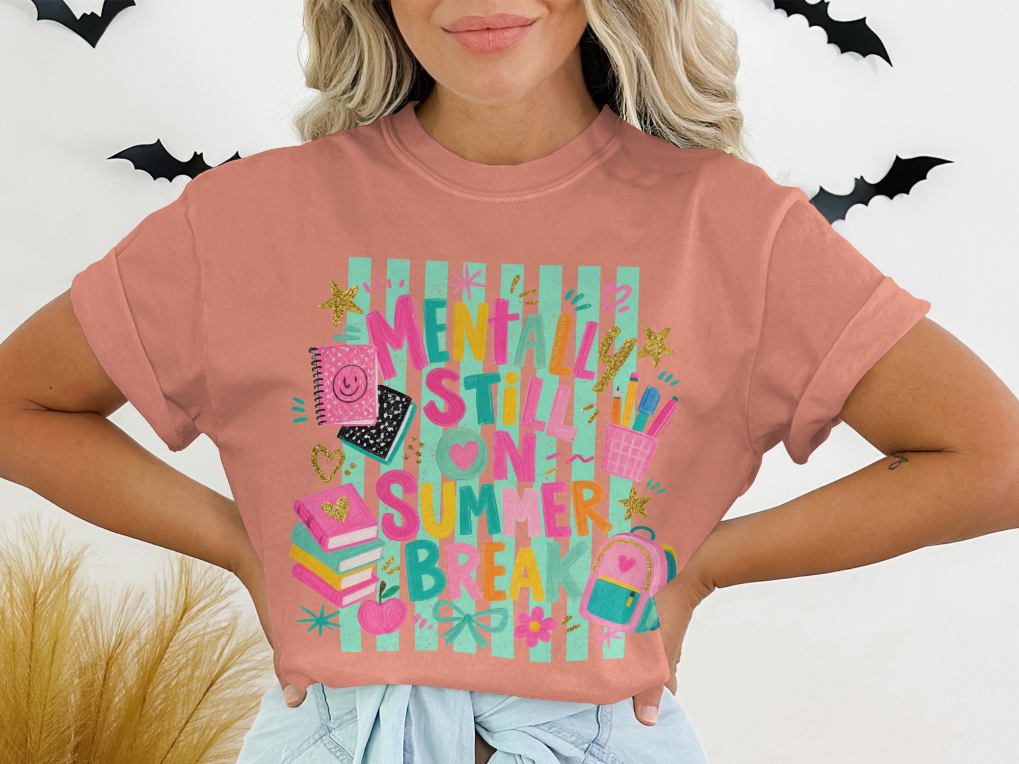 Mentally Still On Summer Break T-Shirt | Funny Teacher Student Gifts | Back to School Vacation Vibe Tee - Image 3