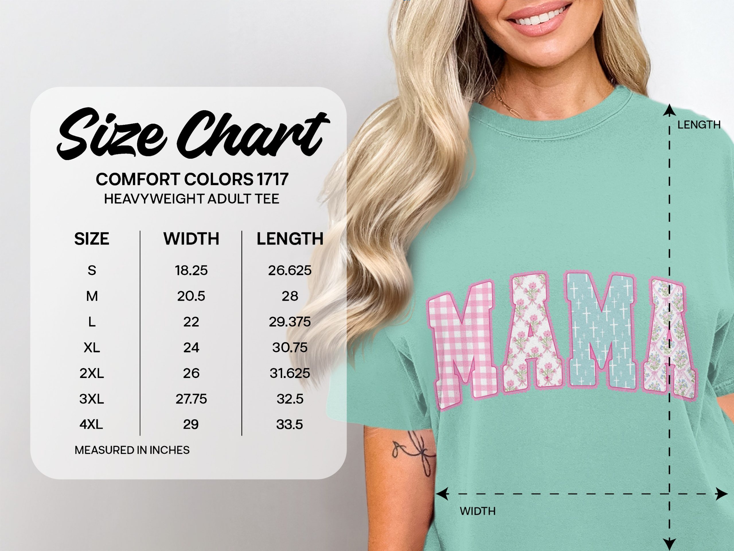 Mama T-Shirt, Comfort Colors ® Pastel Floral Gingham Cross Design, New Mom Gift, Shabby Chic Mother's Day Tee, Christian Mom Shirt - Image 4