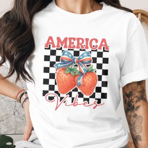 America Vibes T-Shirt, Comfort Colors ® Patriotic Shirt, Vintage Americana Tee, 4th of July Outfit, Summer Strawberry Graphic Tee, USA