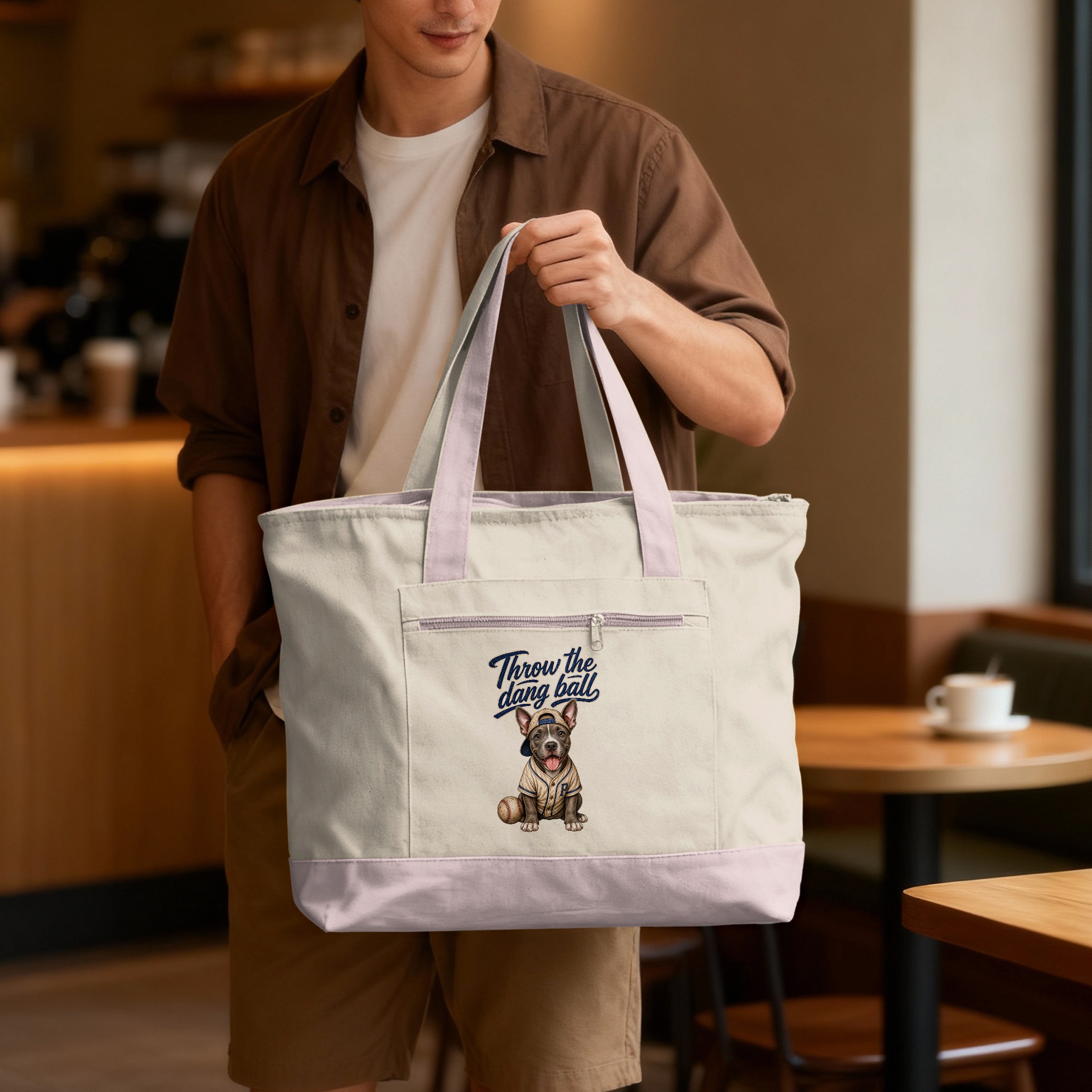 Baseball Dog Tote Bag, 'Throw the Dang Ball' Puppy Lover Reusable Canvas Shopper Bag, Cute Pet Mom Gift - Image 8