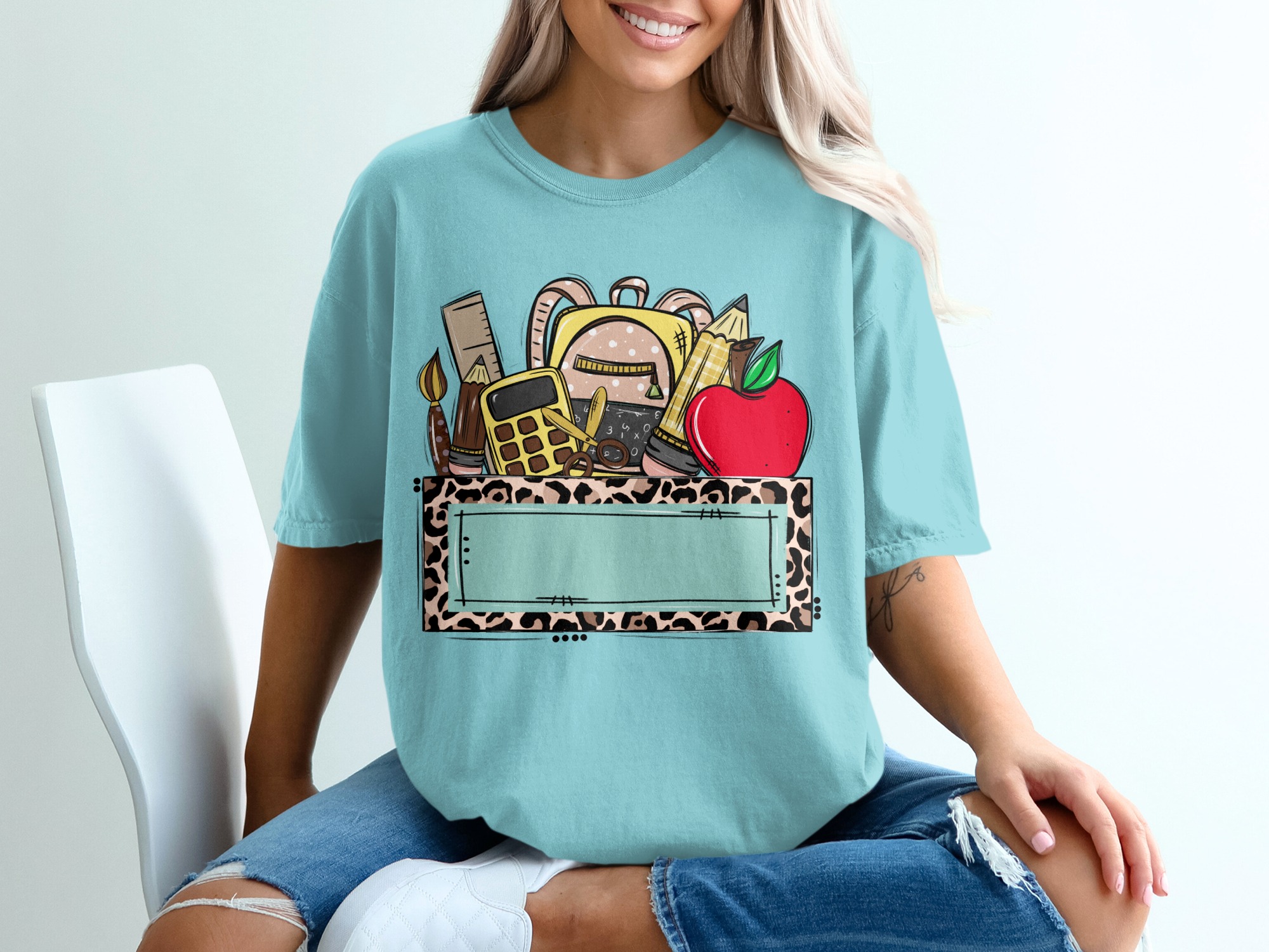 Personalized Teacher T-Shirt, Custom School Supplies & Leopard Print Frame Tee, Back to School Educator Gift Shirt - Image 19