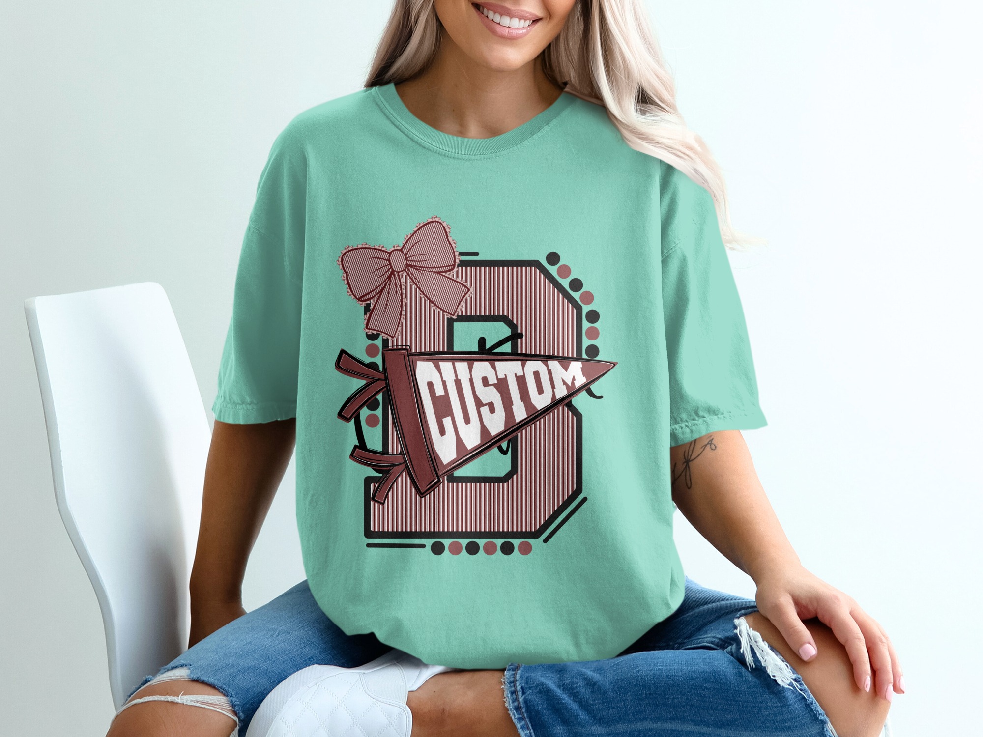 Custom Varsity Letter T-Shirt, Personalized Initial School Spirit Game Day Top, Made to Order Mascot Name College Alumni Tee - Image 10