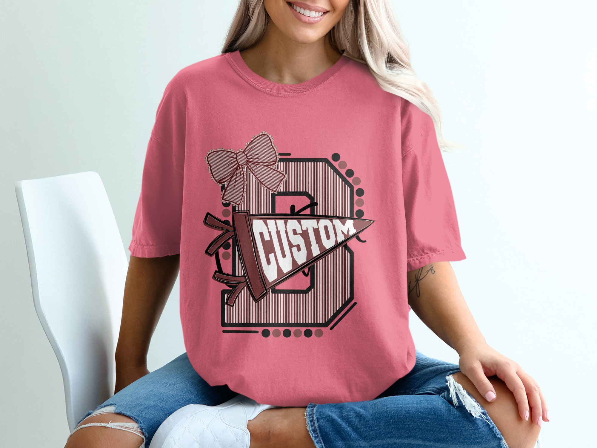 Custom Varsity Letter T-Shirt, Personalized Initial School Spirit Game Day Top, Made to Order Mascot Name College Alumni Tee - Image 16