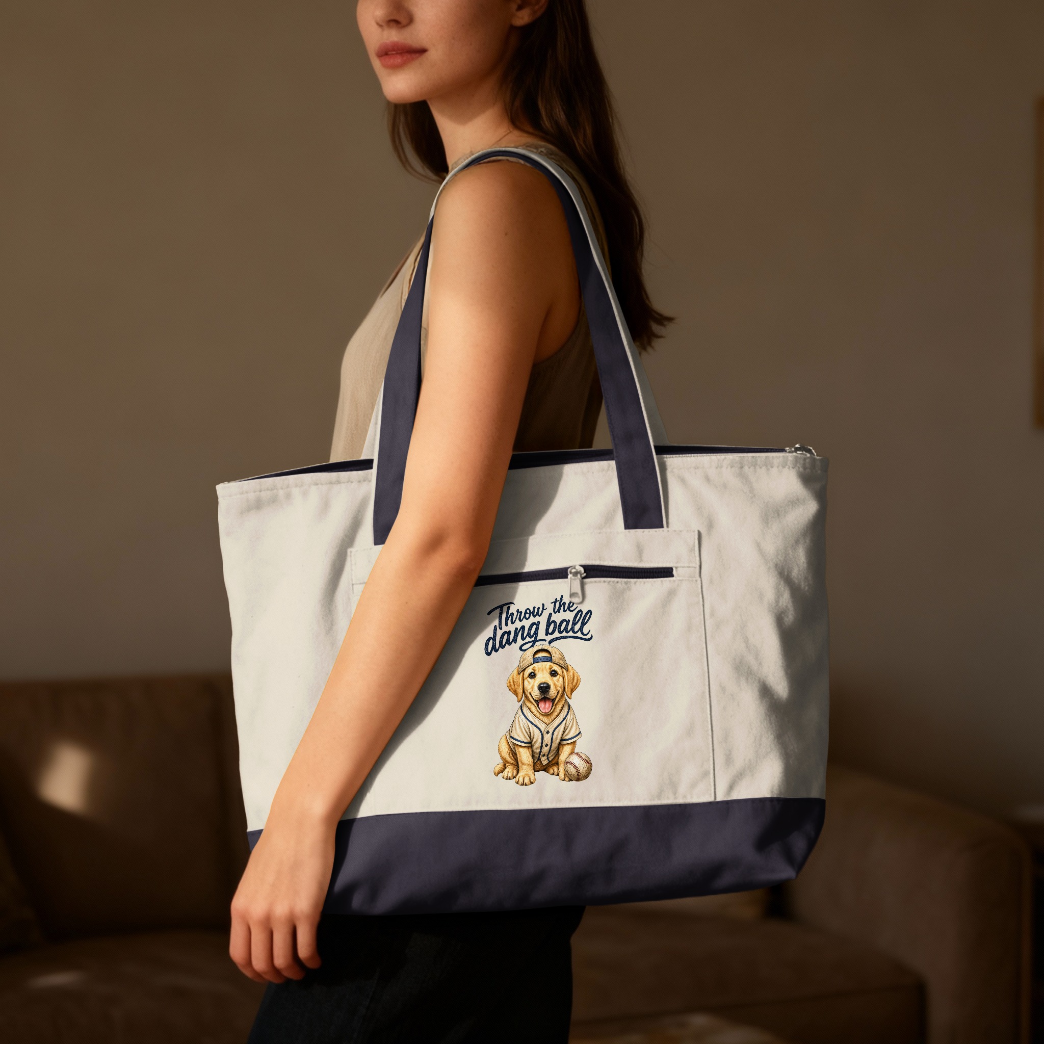 Funny Dog Baseball Tote Bag: Golden Retriever 'Throw The Dang Ball' Canine Sports Fan Carryall Gift - Image 7